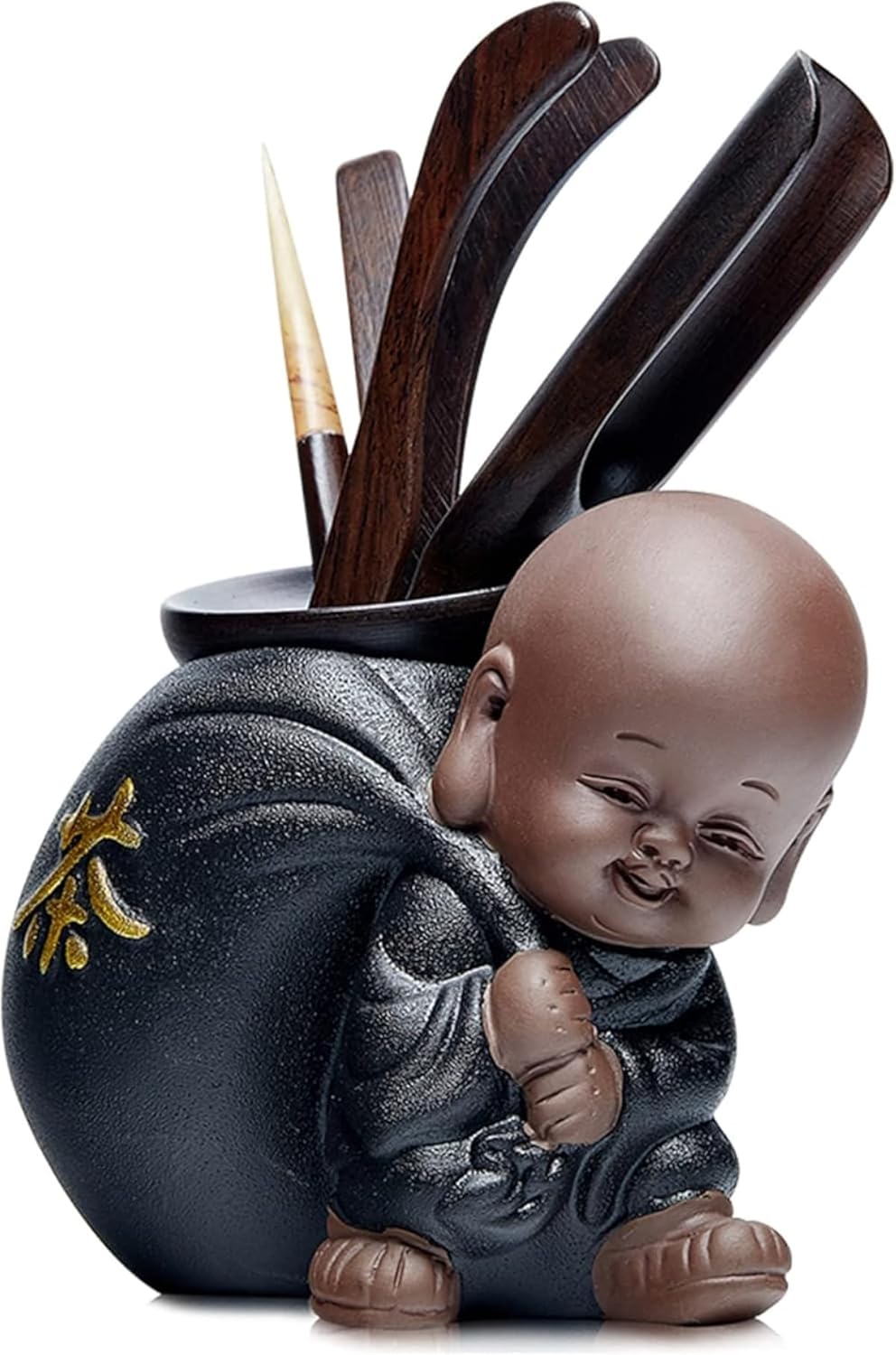 O25 中国茶器セット 紅茶・緑茶・普?茶用 陶土素材 茶匙・茶針・茶漏 黒檀陶器製 六君子茶道小道具