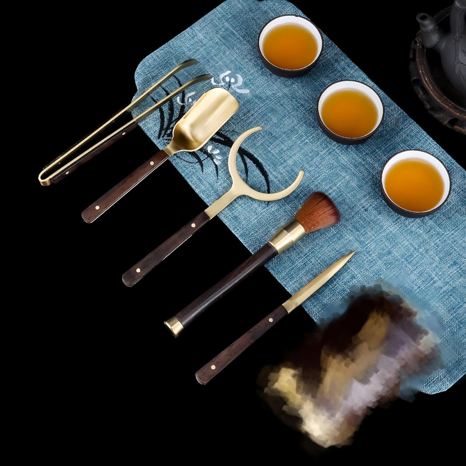 (5点セット ティー用品 家庭用 茶道アクセサリー 茶ツール 茶ブラシ カップフォーク 茶挟 茶針 茶匙 5点セット 五君子 中国茶器