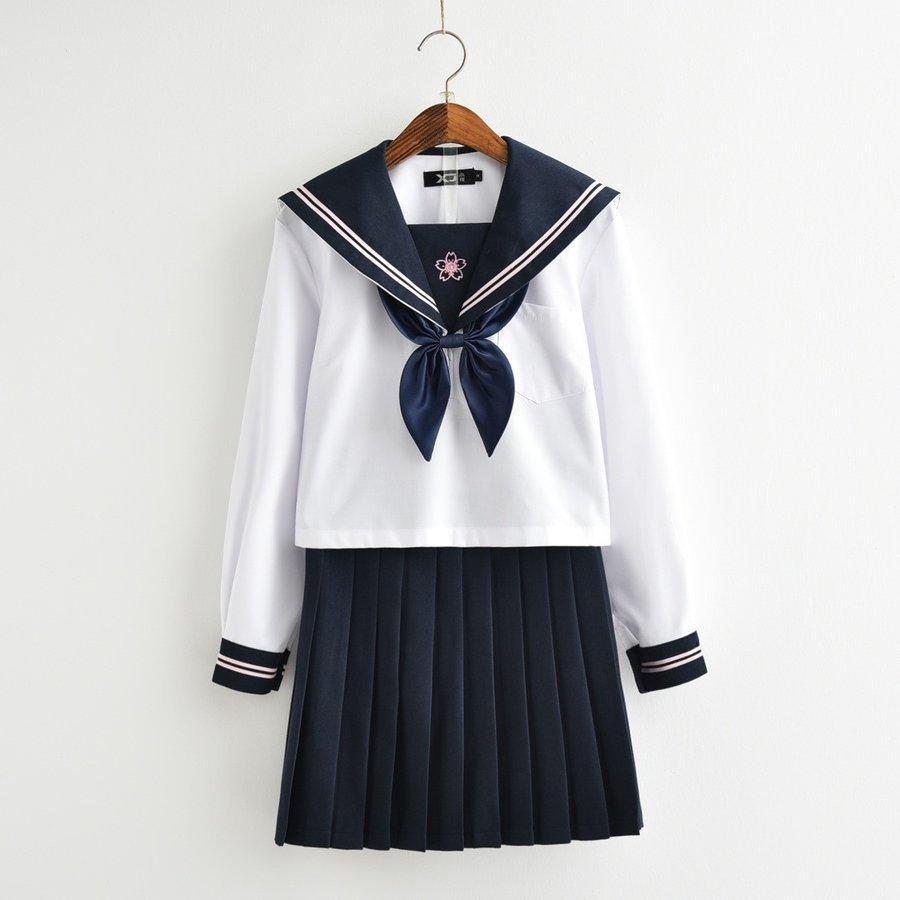 セーラー服学生服長袖レディース上下セット女子高生セーラー服スクールウェアハロ...