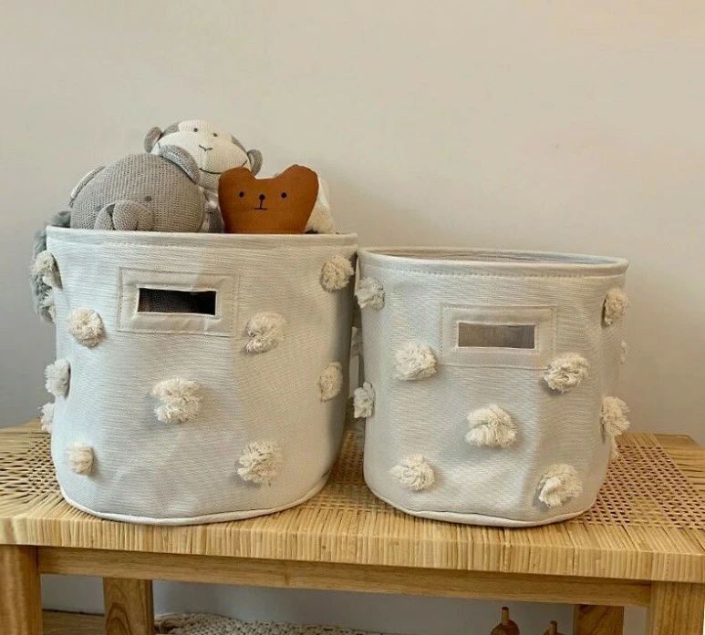 収納ボックス 布製かご おもちゃ箱 おもちゃ収納 ストレージバスケット 円柱型 持ち手付き キャンバス ..