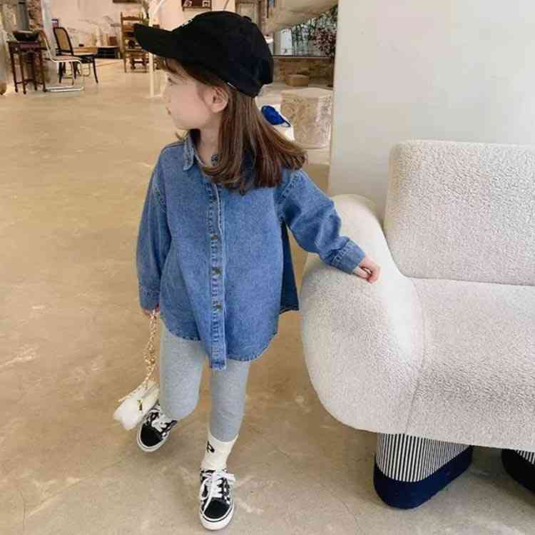 ロング 柔らかい 薄手 羽織り ゆったり チュニック 綿 女の子 シャツワンピース デニム 長袖 カジュアルシャツ キッズ ブラウス