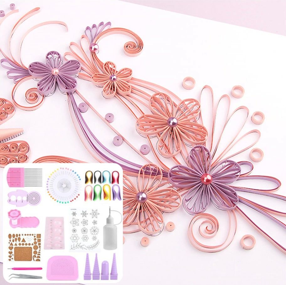 工 女の子 小学生 ツール ペーパークラフト 収納付き 390×5mm 40色&800枚紙 セット キット クイリング ..