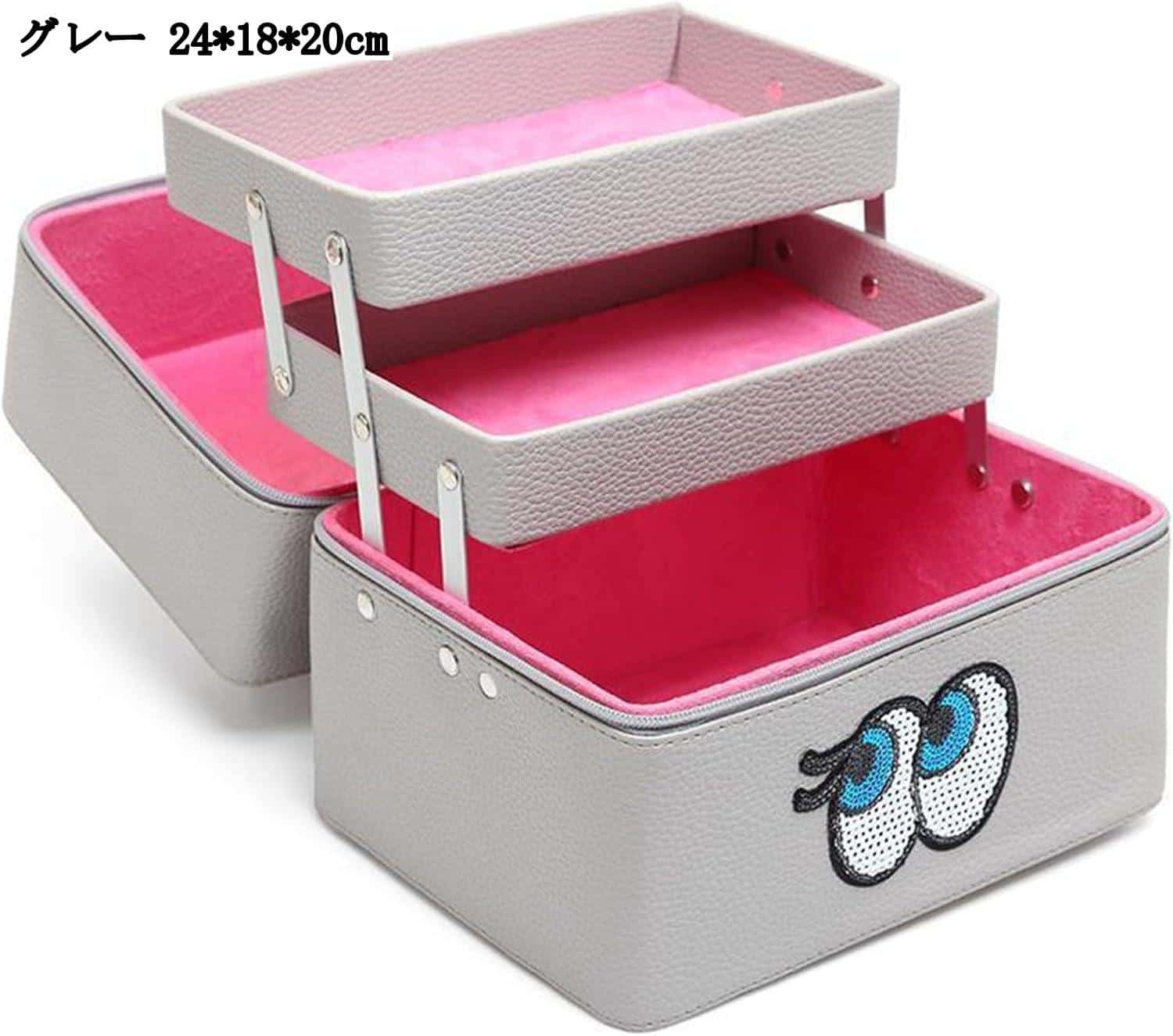 24*18*20cm 浅ピンク 黒 ピンク 灰色 母の日用 贈り物 遮光 防塵 耐久性 持ち運び便利 コスメボックス 2段式 メイクケース