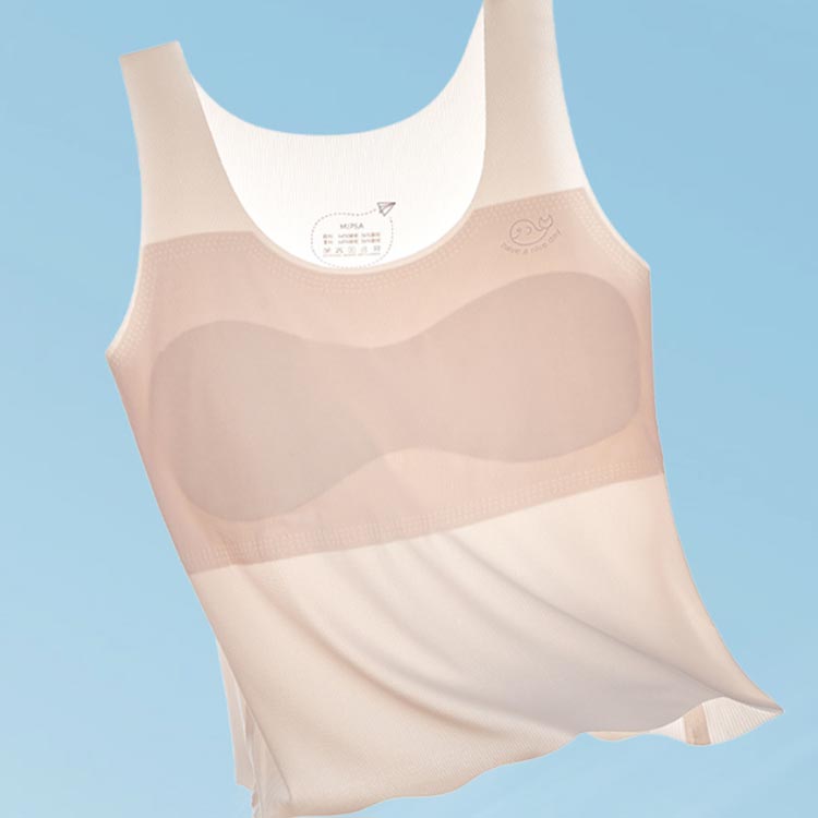 胸2重タンクトップ 肌着 下着 インナー 夏 柔らかい 薄手 シームレス ブラトップ ...