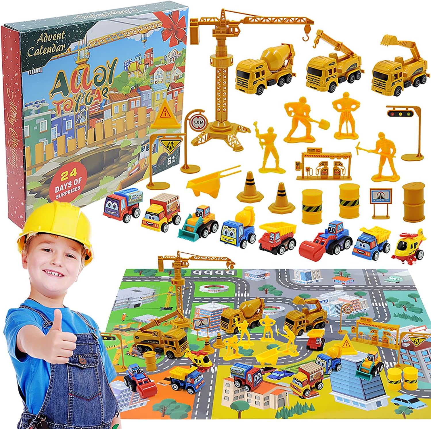 アドベントカレンダー 2025 建設車両 車 おもちゃセット 子供 クリスマスプレゼント 作業車両 工事カー 工事マップ付き カウントダウン カレンダー クリスマスプレゼント クリスマスギフト 室内遊び 男の子 誕生日 プレゼント 贈り物のサムネイル