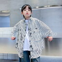 【時間限定10%OFF】子供シャツ 長袖シャツ キッズ トップス ブラウス 子供服 キッズ 男の子 長袖 ストライプ シャツジャケット 前開き 春秋 ブラック ...