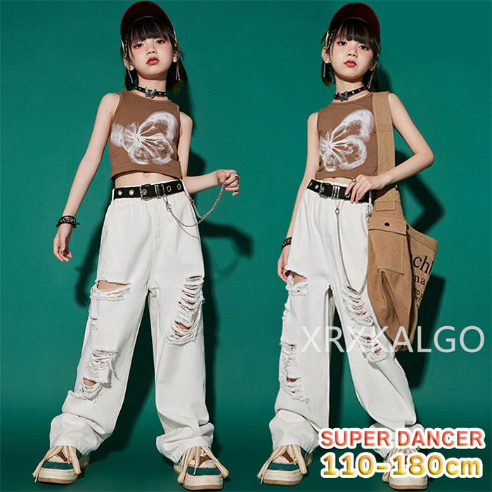 子供服 ヒップホップ ダンス衣装 キッズ ダンス衣装 お揃い セットアップ ヒップホップ へそ出し 女の子 韓国ファッション ブラック ホワイト 長パンツ カーゴパンツ K-POP ダンスウエア レッスン着 チア ステージ衣装 半袖 イベント 単品販売 セット販売