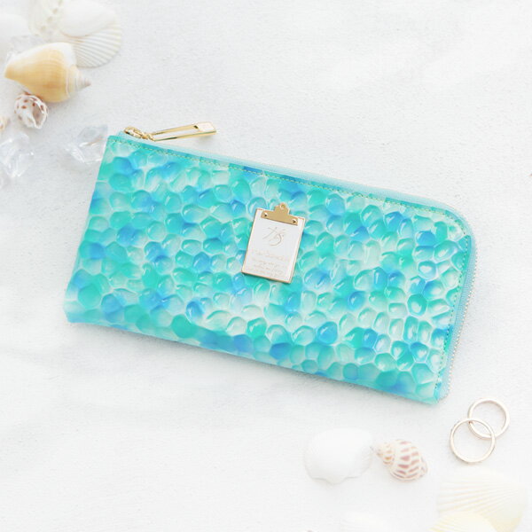 長財布　レディース　chelletチェレット　Beautiful Island（ビューティフルアイランド）薄手のロングウォレット　エナメル革　財布　春財布　L字　ブランド　本革　薄い　l字ファスナー　薄型　 コンパクト　軽い　エメラルド　ハースケジュール379-2007