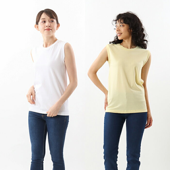 【公式】ヘインズ【30%OFFセール】 Hanes ウィメンズ ジャパンフィット【2枚組】スリーブレスTシャツ 5.3oz 23SS Japan Fit for HER (HW5327)★ ノースリーブ トップス レディース 無地 半袖 白T 白Tシャツ カットソー ルームウエア インナー 綿 コットン ママのサムネイル