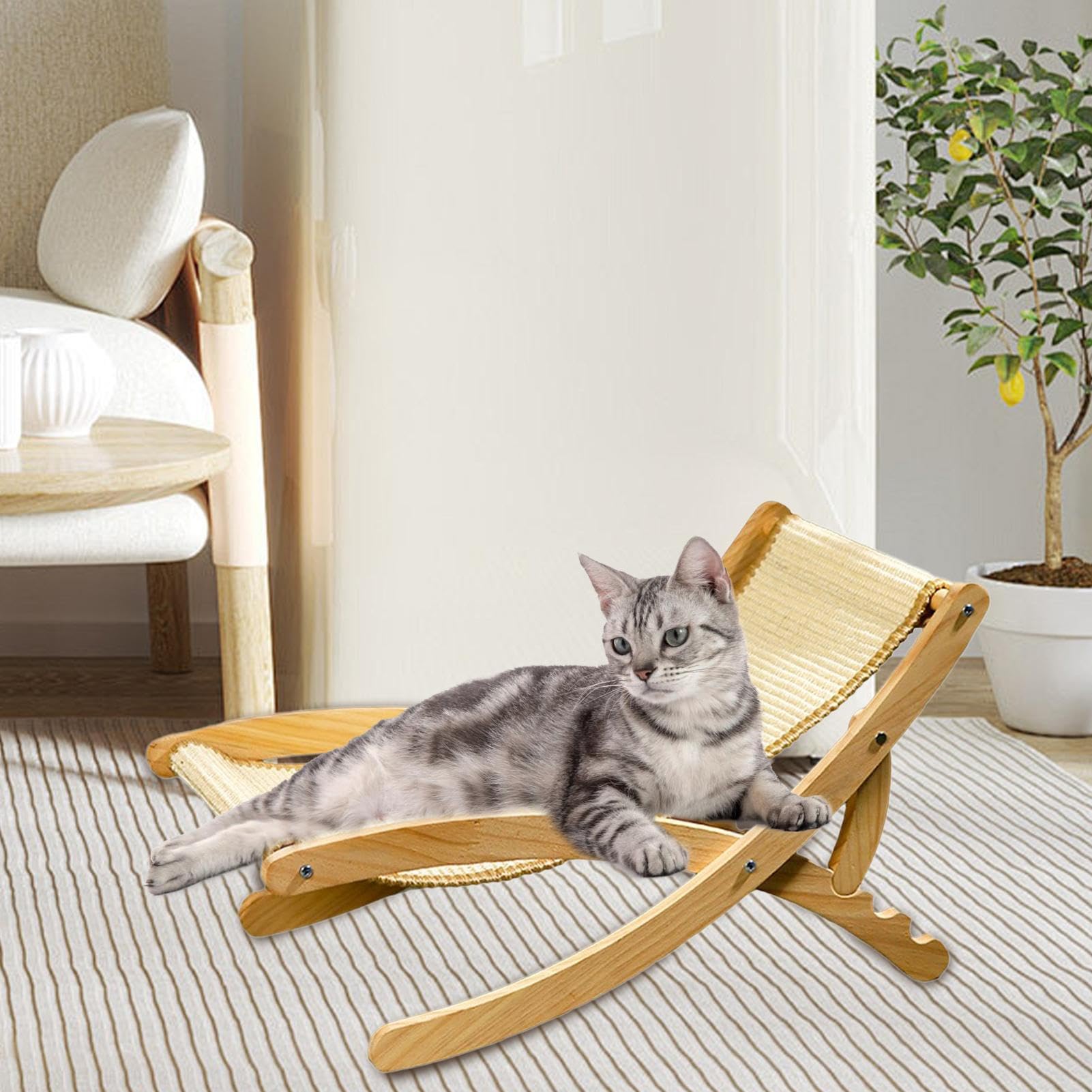 猫用シザルチェア | 高さ調節可能なキャットラウンジャー,折りたたみ式省スペースペット家具 旅行 小型空間 屋外対応