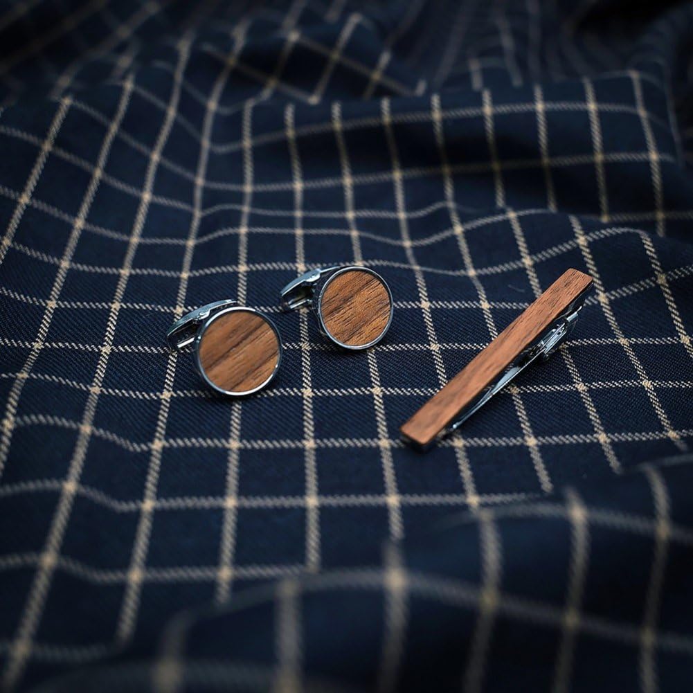 木製ネクタイピン カフスボタン シンプル 結婚式 披露宴 記念日 ビジネス用 就職祝い 父の日 メンズ 男性用(3)