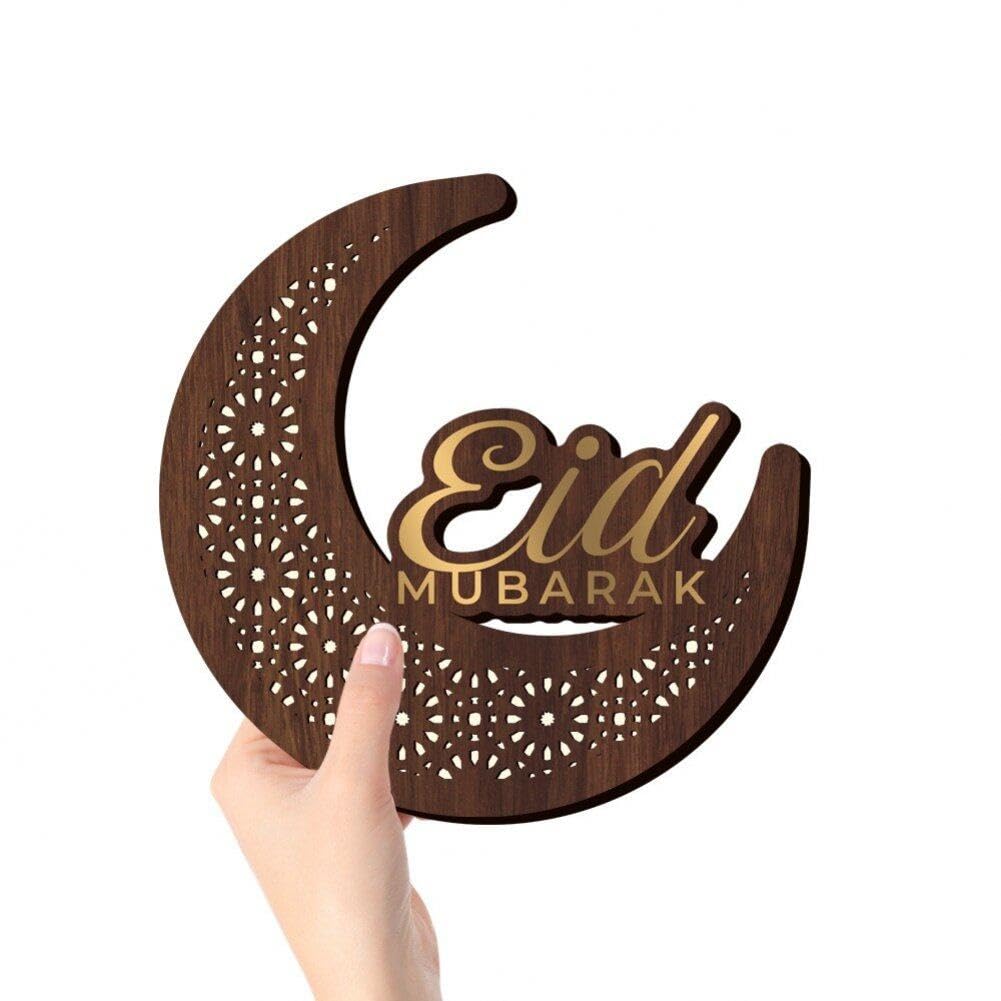 Led ライト Eid ムバラク木製ペンダントラマダン装飾ムーンスター吊り飾り壁イスラムイスラム教徒フェスティバルパーティーの装飾(3)