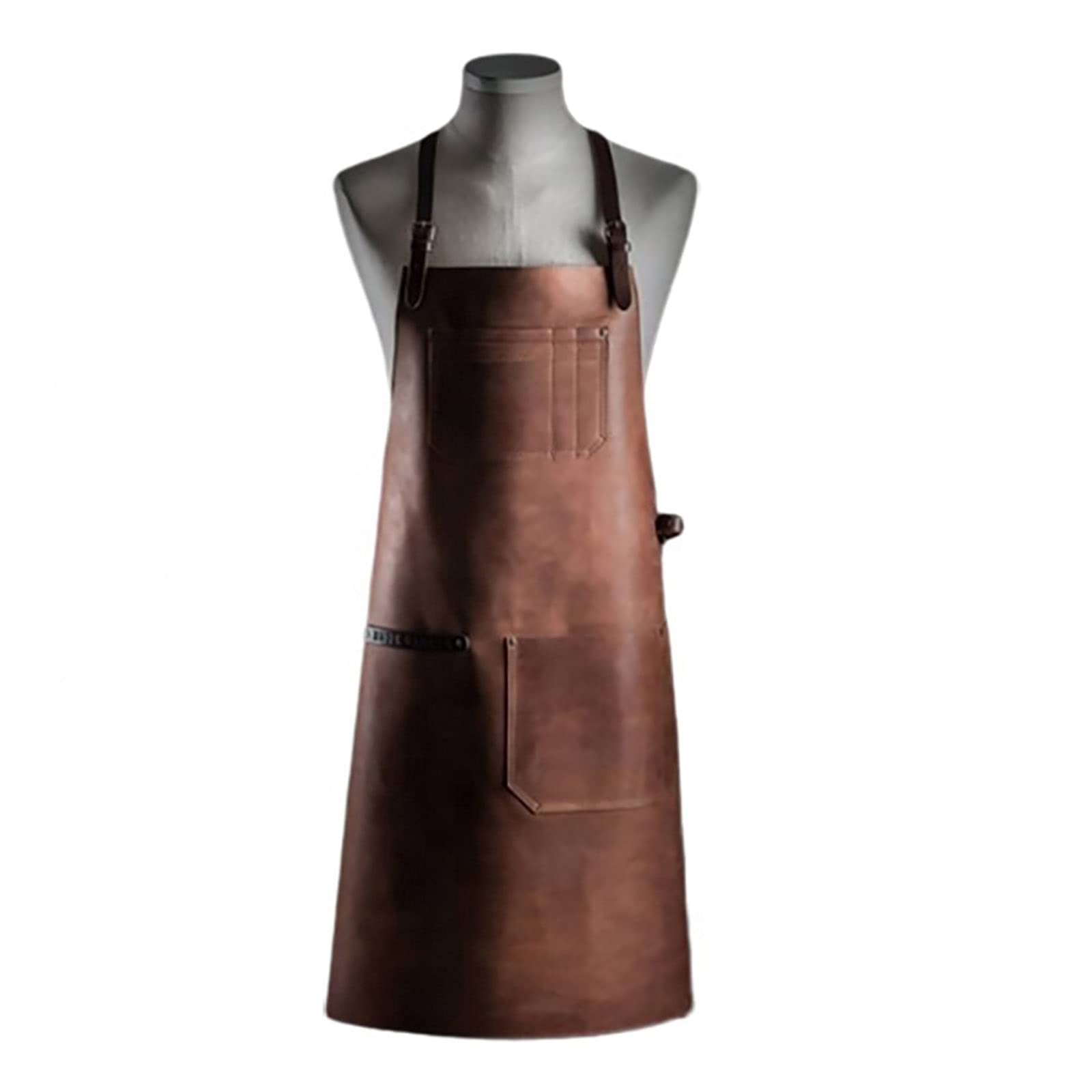 (あき) レザーワークエプロン、ユニセックスエプロンマルチポケットキッチンバーベキュー、食器洗い、魚の掃除、ガーデニング、ラボワーク用の調整可能なワークエプロン
