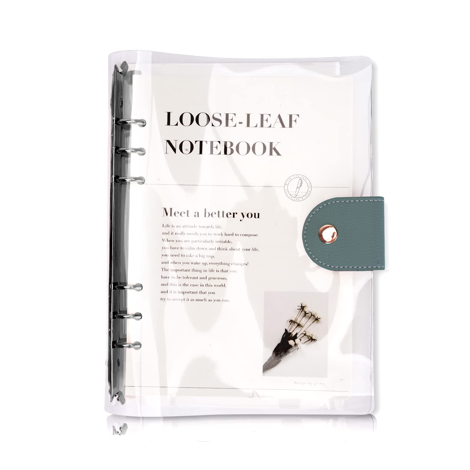 (あき) システム手帳 A5サイズ 6穴 ルーズリーフ PVC 透明バインダー シンプル手帳 柔らかい ボダン付..