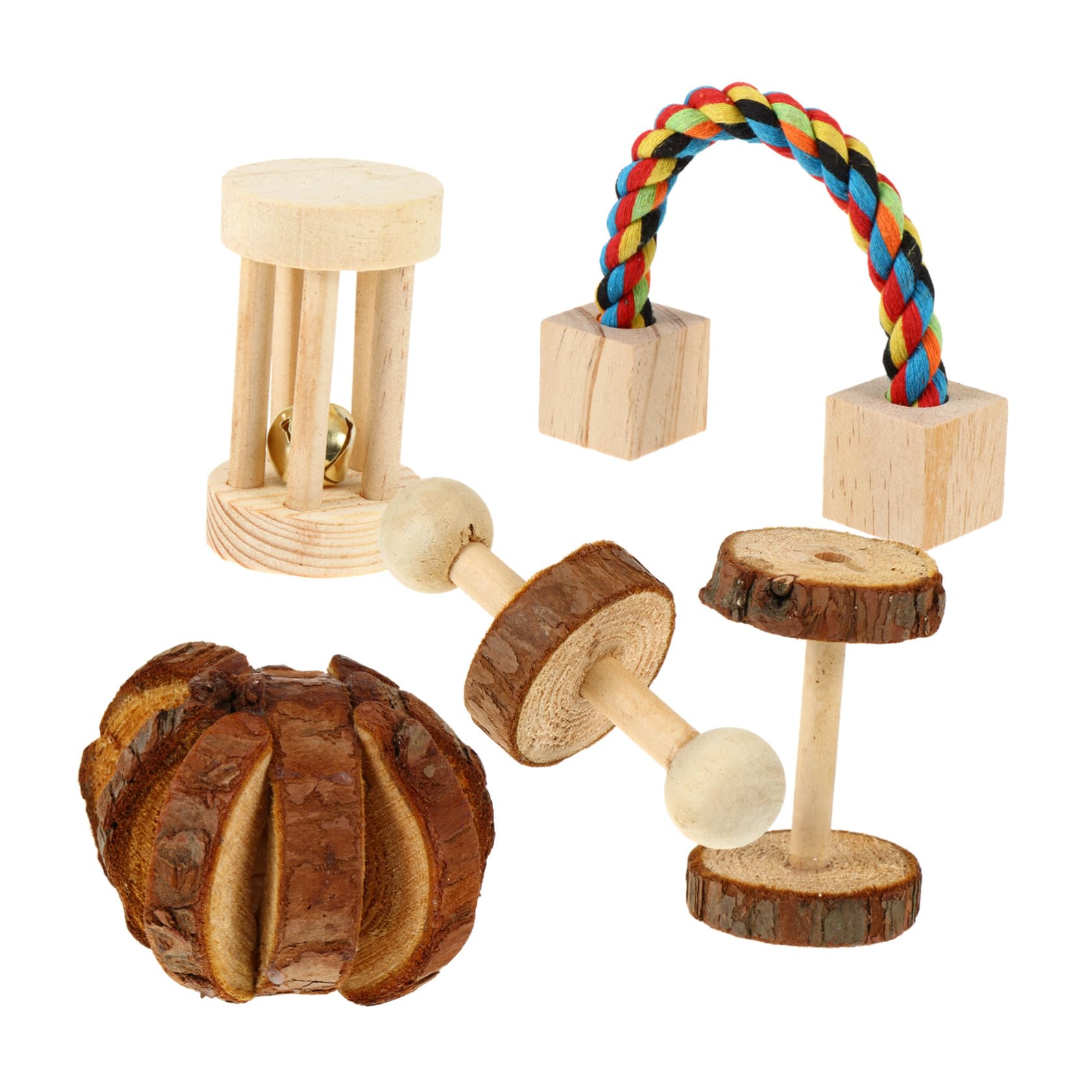 5個 小動物用噛むおもちゃ点 ハムスター ウサギ モルモット対応 天然木製磨牙 歯の健康維持とストレス..