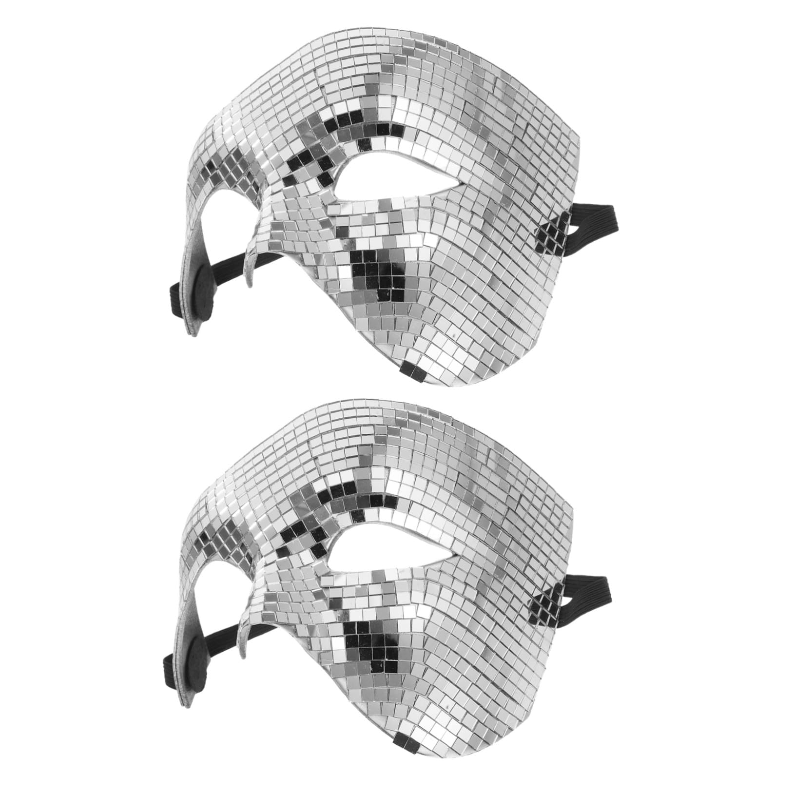 [] 2個銀色ディスコグリッターマスク ハーフフェイス鏡面マスク ハロウィン仮面舞踏会用 コスチューム..