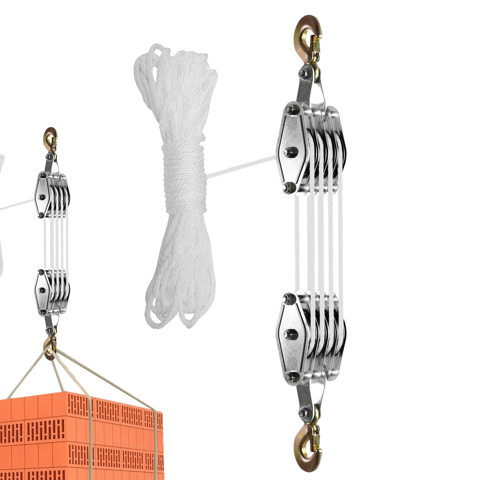 頑丈なロープホイスト、重量物を持ち上げるためのプーリーシステム - 4輪キャノピーフィクサープーリー | 8:1 リフティング パワー パティオ プーリー 労力を節約 避難所用 65 フィート ロープ
