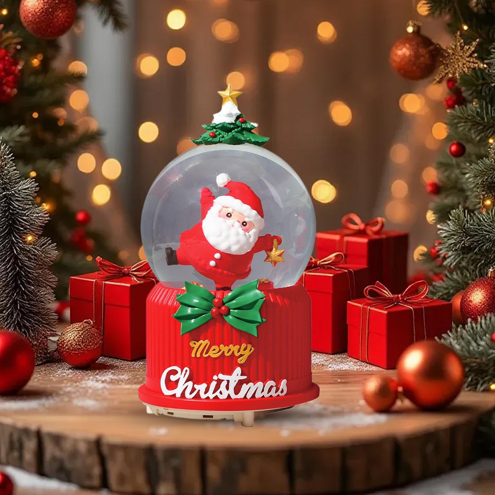 発光する ミュージックボックス | パーティー ギフト - クリスマス クリスタルボール オルゴール LEDラ..