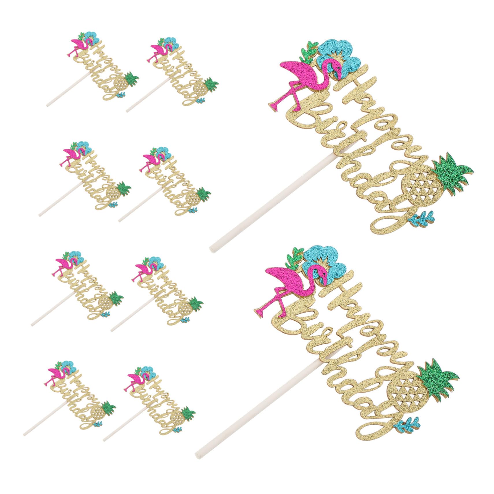 10個夏威夷ケーキトッパー トロピカルフラミンゴ パイナップル誕生日飾り 夏のビーチパーティー用ルアウデコレーション カップケー