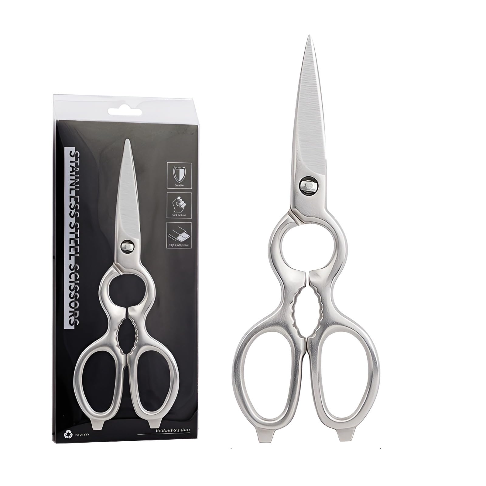 キッチンバサミ 調理バサミ 厚手鋼材 鋭い刃 分解可能 食洗機対応 鶏骨切り くるみ割り 栓抜き付き 家..