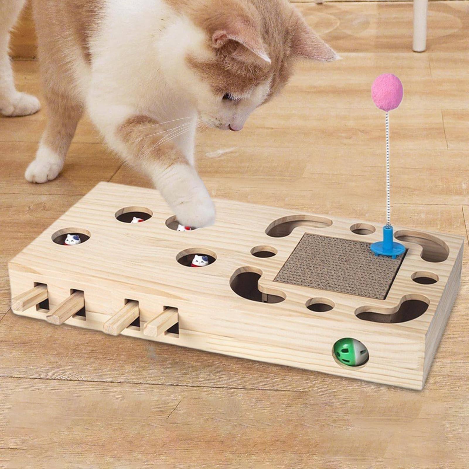 楽天H＆B JAPAN猫の濃縮玩具 - スクラッチとパズルキャットニップおもちゃ|屋内猫のためのインタラクティブなトレーニングおもちゃ、杖付きの子猫ティーザーボックス、脳ゲームプレイステーション、楽しい刺激と行動の開発