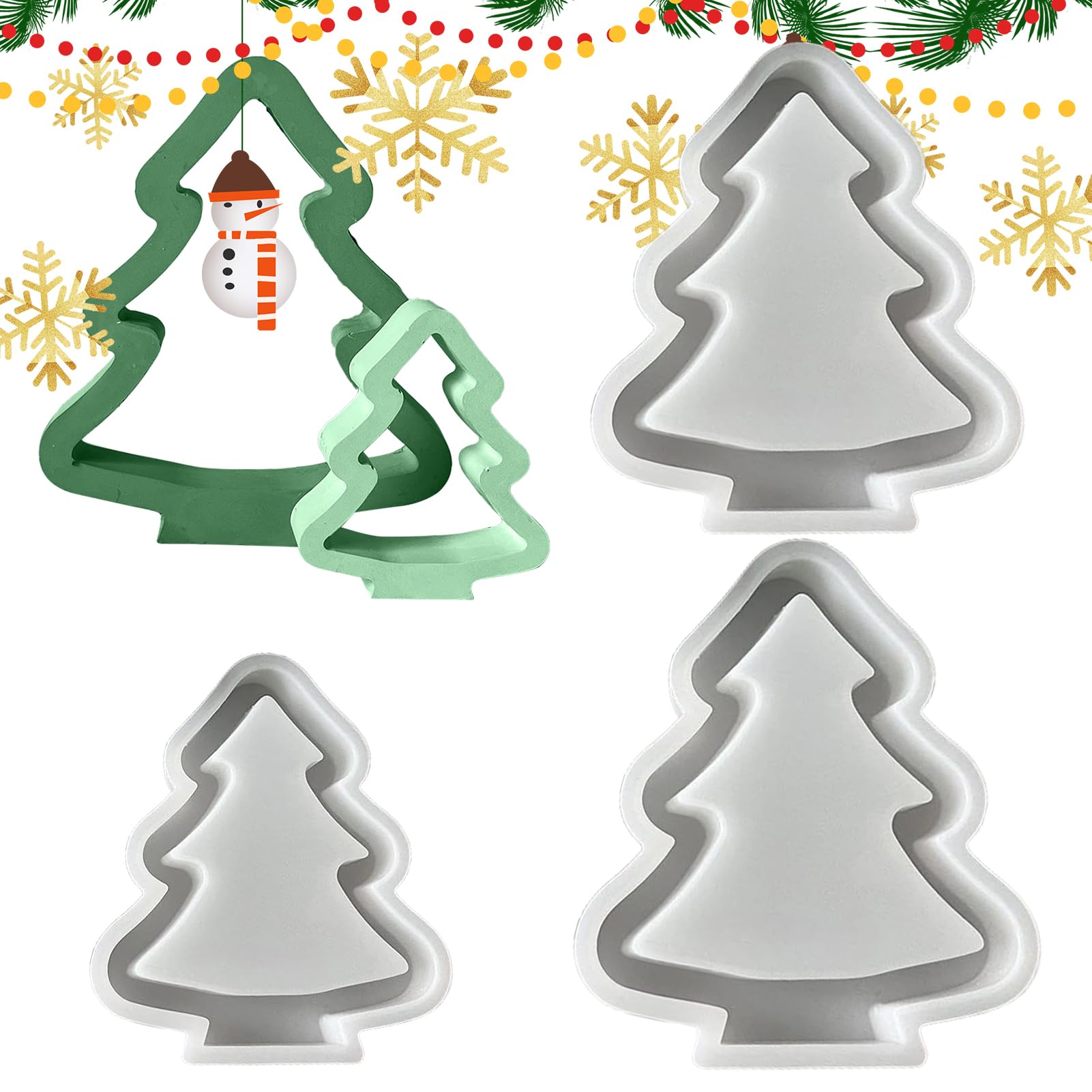 クリスマスシリコンモールド | ツリーキャンドルメイキングシリコンモールド | 3点のクラフトツールと..