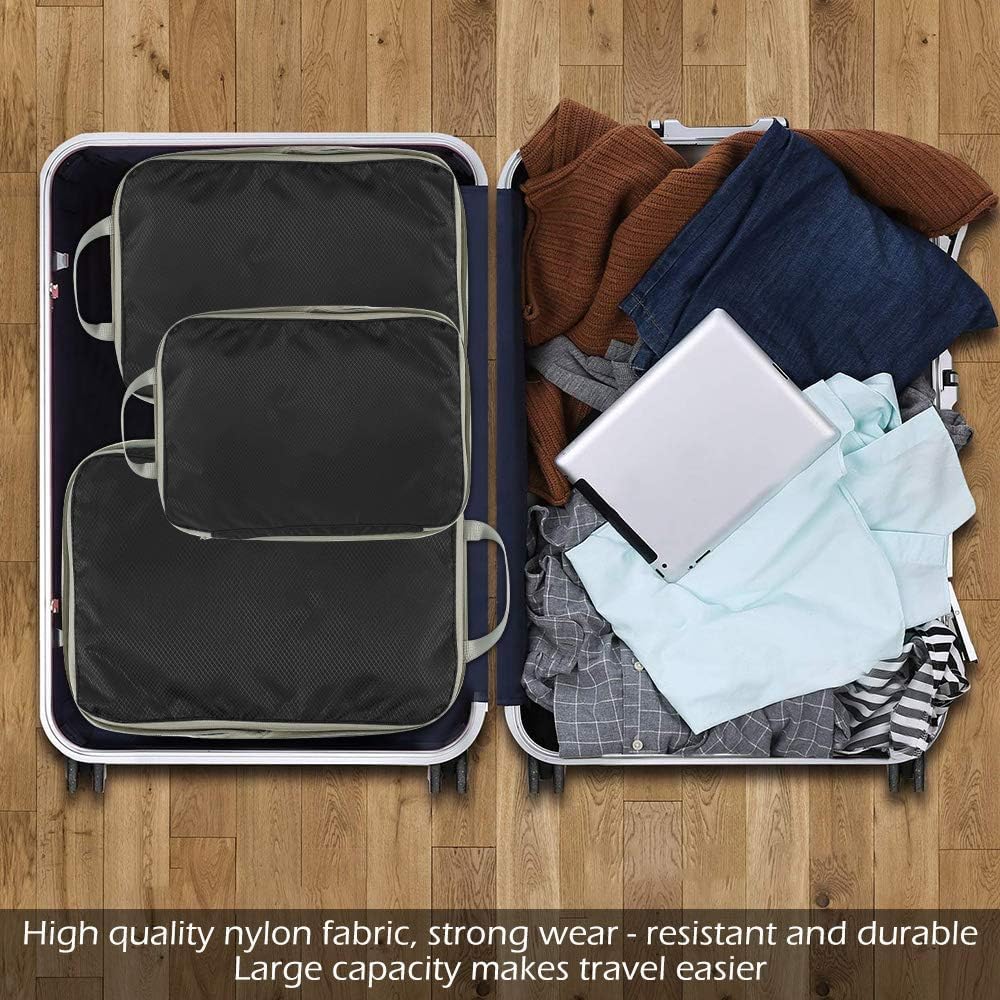 圧縮バッグ 衣類圧縮バッグ 旅行 トラベルポーチ ファスナー圧縮 最大50％スペース節約可 衣類仕分け 大容量 超軽量 防水 旅行 出張 整理用に対応 S/M/Lサイズセット 簡単圧縮 可変スペース便利グッズ (ブラック)