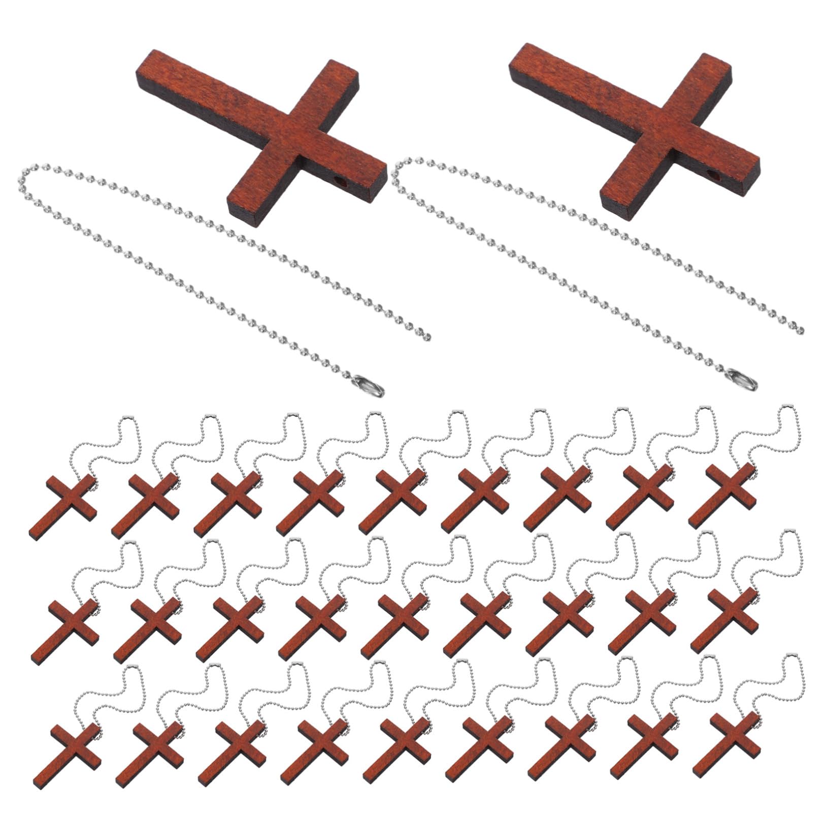 [] 50 セットウッド製クロスペンダントチャーム ステンレスチェーン付き