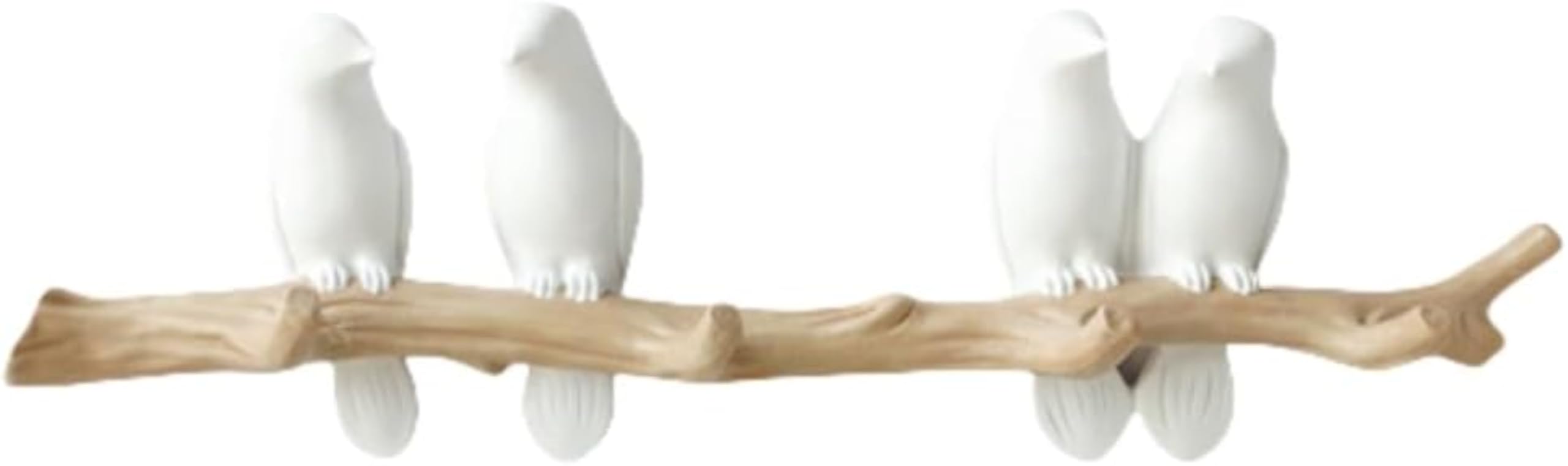 装飾的な白い樹脂の鳥の形の壁掛けフック、手彫り、取り付け簡単、玄関、ドア、壁掛け、衣服、帽子、鍵などに適しています (鳥3羽（白）（フック3個）)(3)