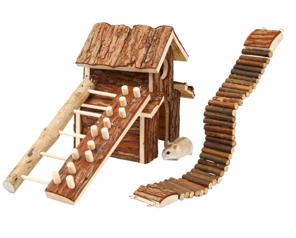ハウス 小動物 ハウス 家ゴールデン ジャンガリアン 組み立て おもちゃ 木製 かじり木 (4点セット)