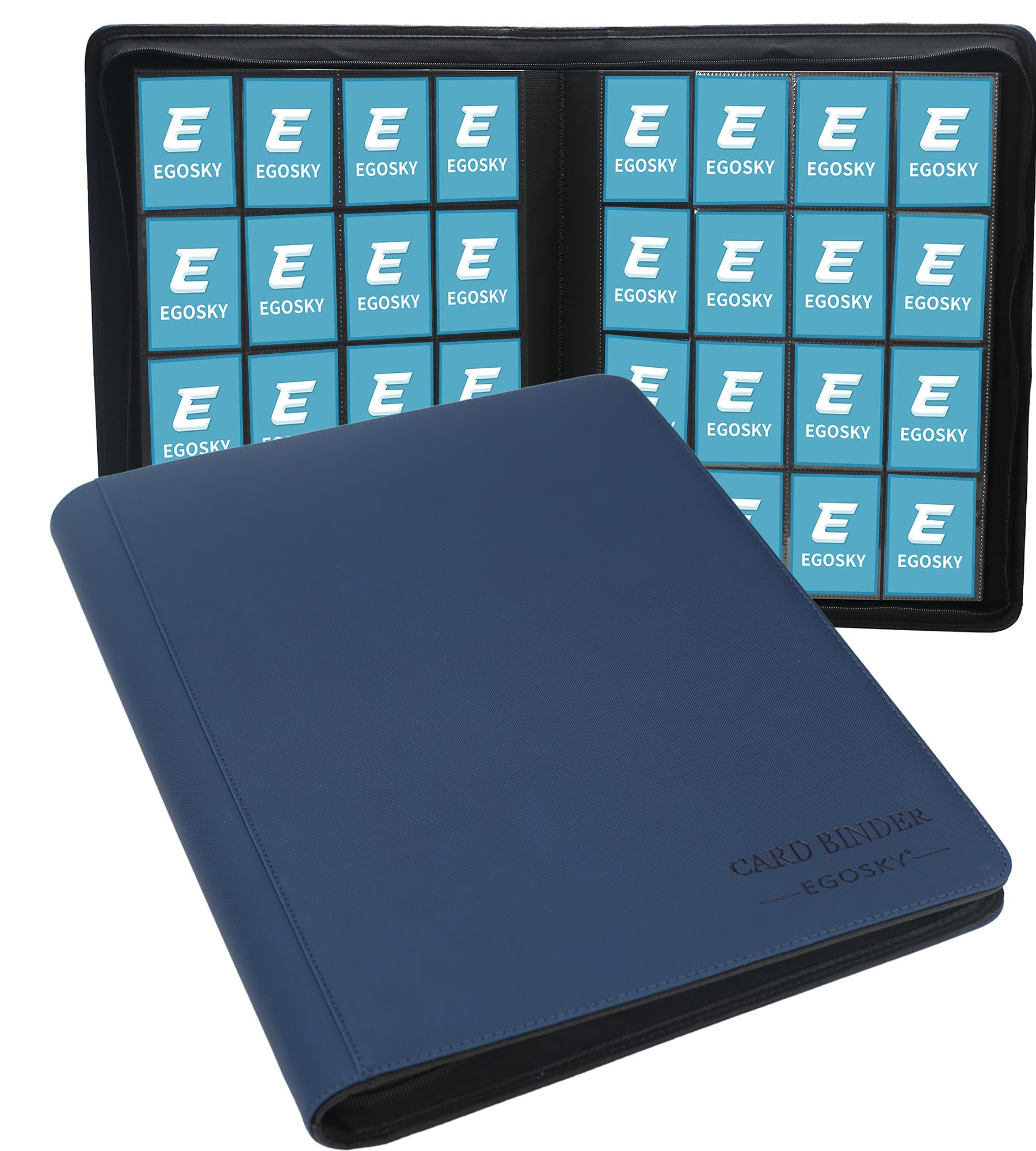1000+ ポケットトレーディングカードバインダー 16ポケット サイドローディングカードホルダー アルバム スポーツ ゲーム 名刺用 (ブルー)(3)