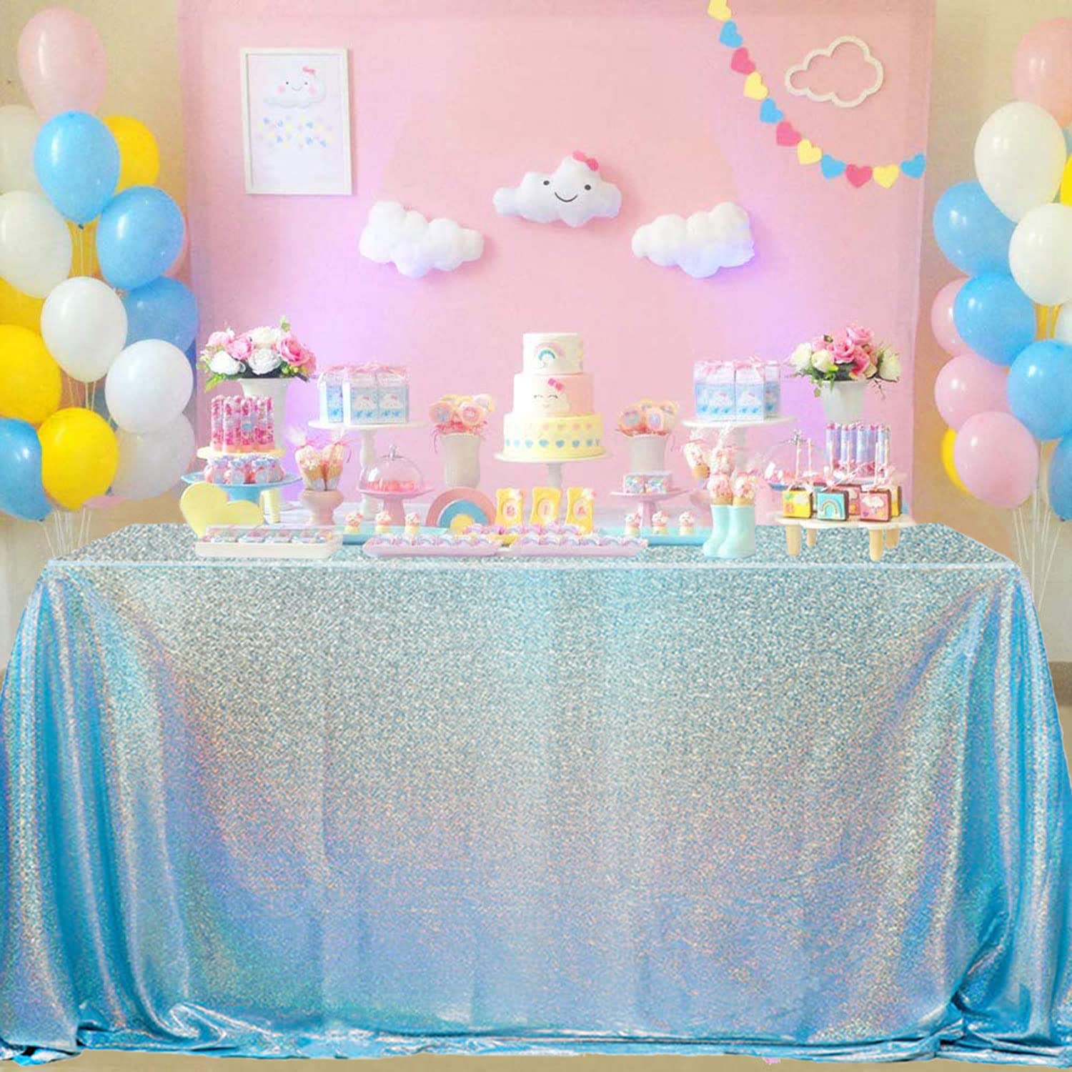 スパンコールテーブルクロス グリッター テーブルクロス 長方形 90132インチ ターコイズ ペイエット スパンコール テーブルクロス パー..