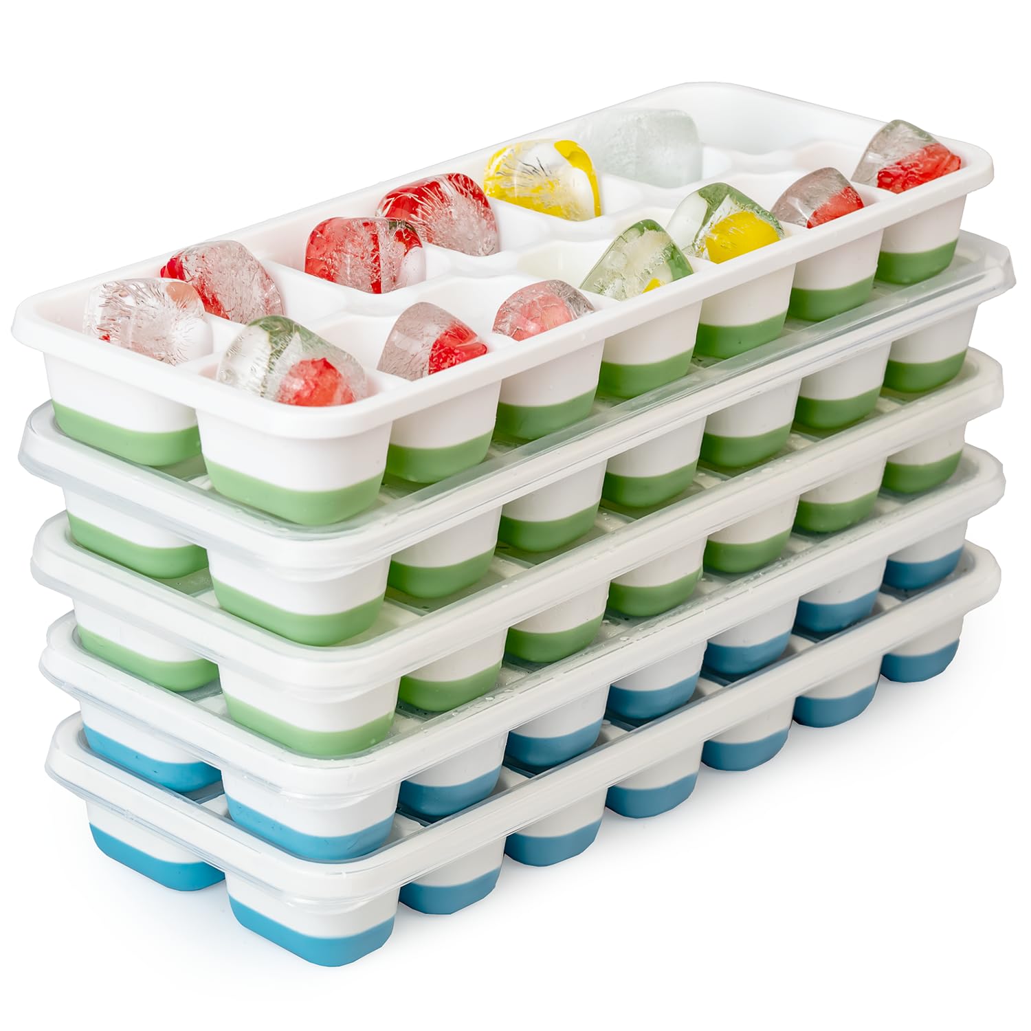 冷凍庫用アイスキューブトレイ - 簡単に取り出せるシリコン製氷皿 こぼれにくい蓋付き 再利用可能なアイスキューブ 積み重ね可能 フリー カクテル、飲み物、アイスコーヒーに最適