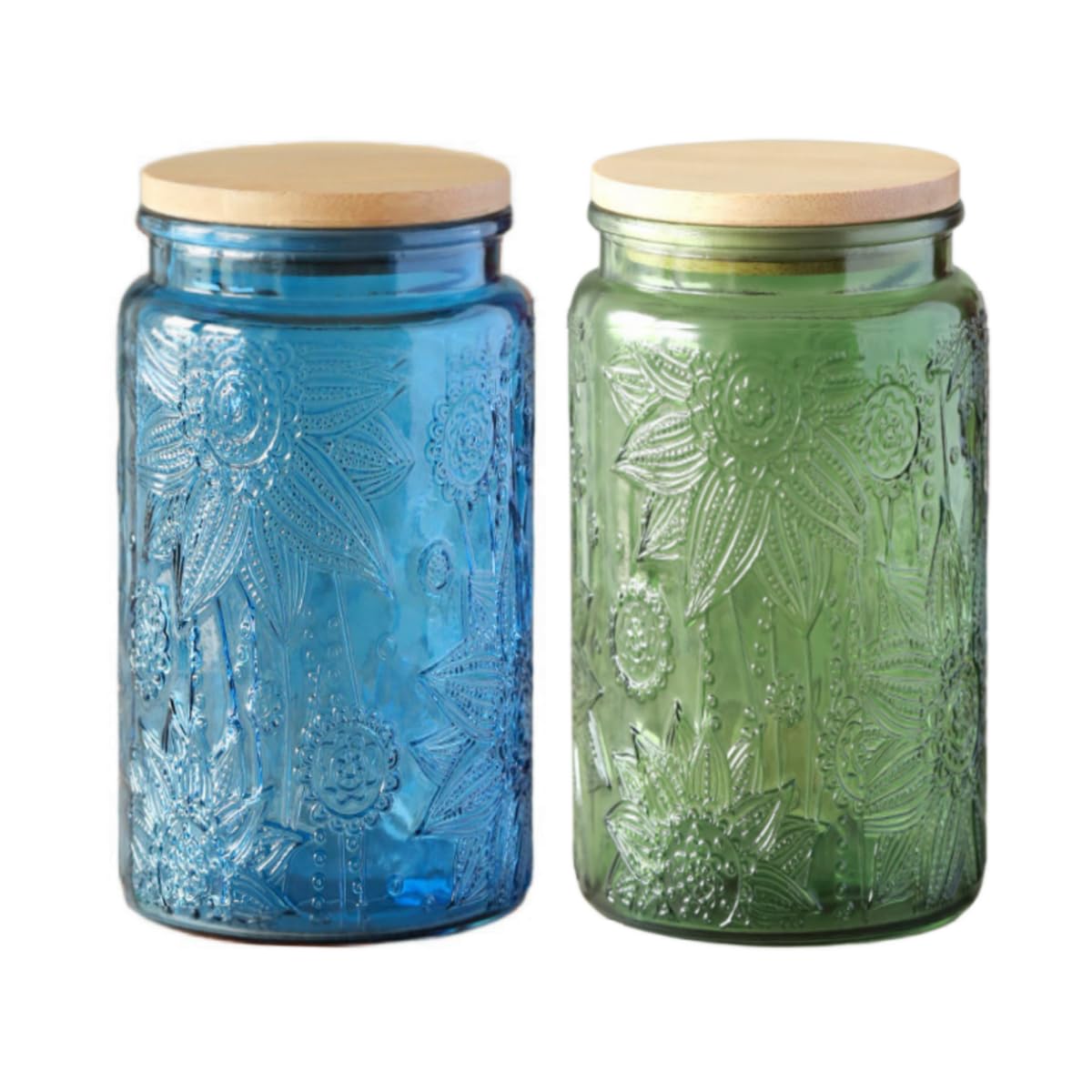 ヴィンテージガラスキッチン収納カウンタージャー 23.7 キャンディージャー 蓋付き コーヒー容器 挽いたコーヒー用 メイソンジャー コーヒー豆 お茶 砂糖 バスソルトなどを入れられる ブルー