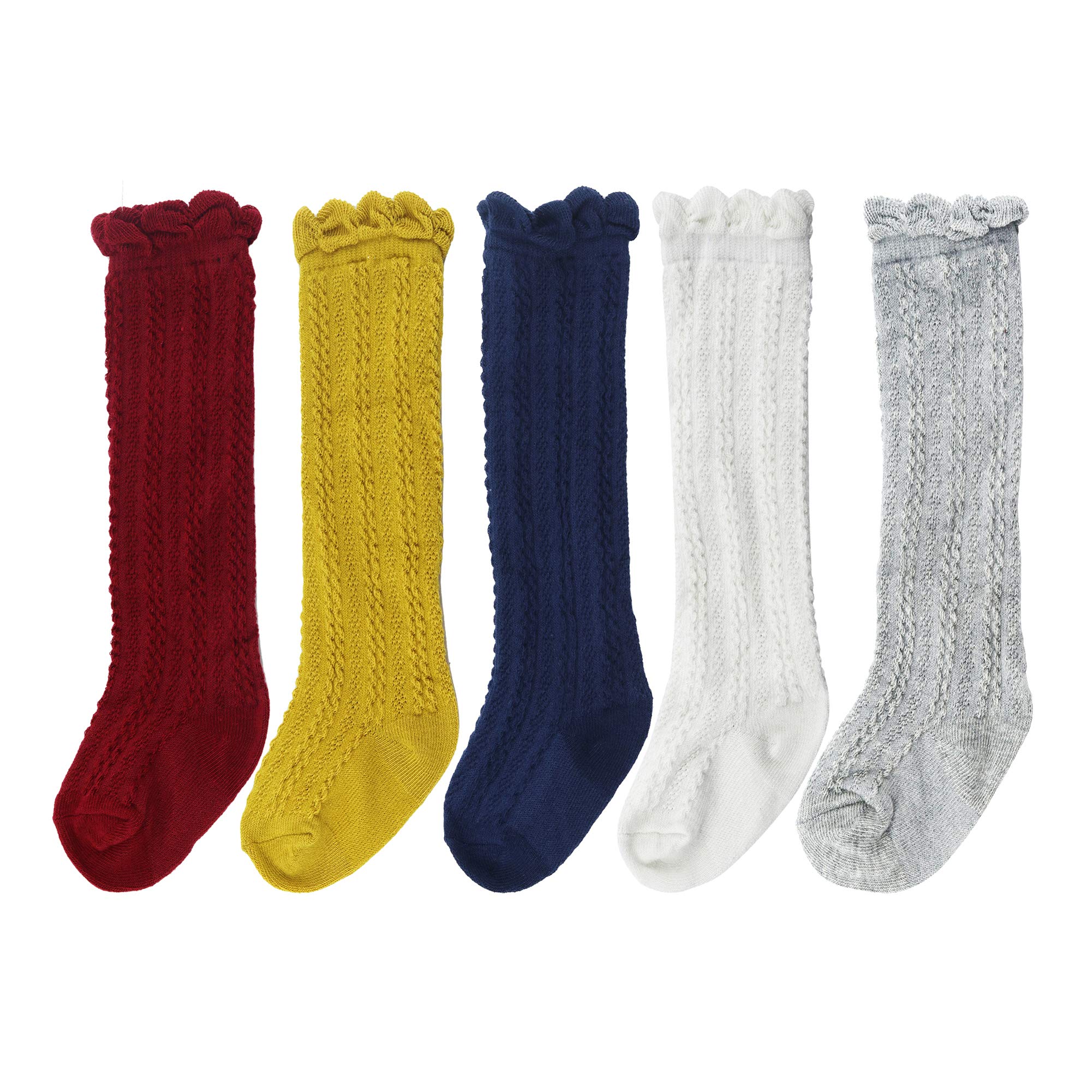 ベビー ガールズ ボーイズ ニーハイソックス コットン 新生児 幼児 ケーブル ニット チューブ フリル ..