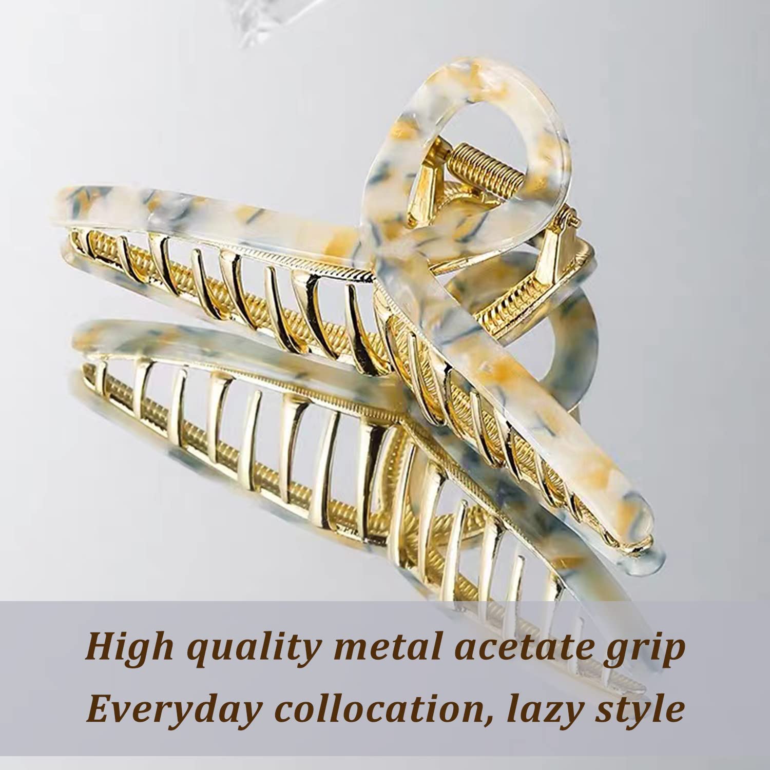 ビッグバンスクリップ バタフライヘアクリップ 女性用 4.7インチ アセテート 爪クリップ メタルヘアク..