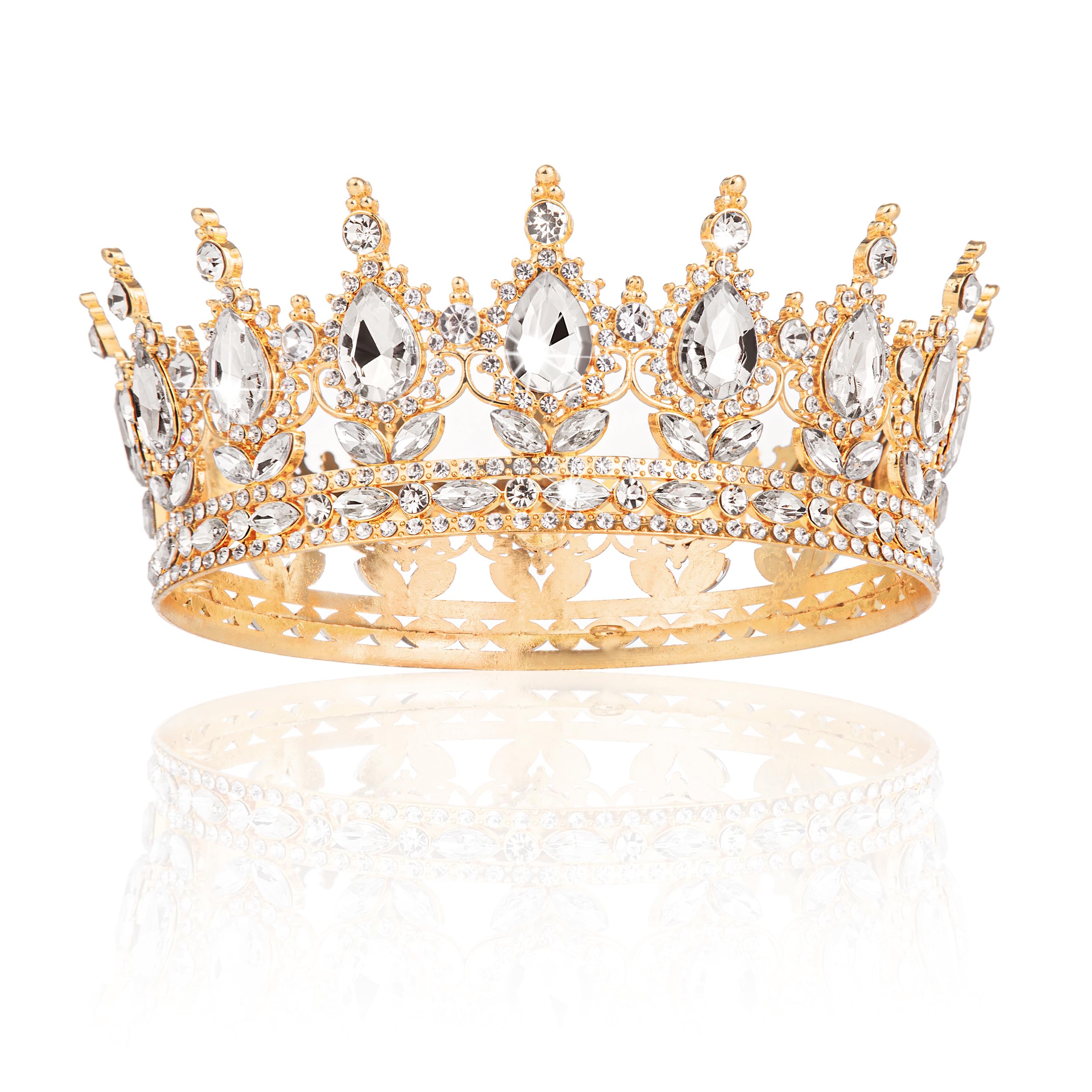 ゴールドクラウン 女性用 クリスタル プリンセス ティアラ ラインストーン クイーンクラウン ウェディ..