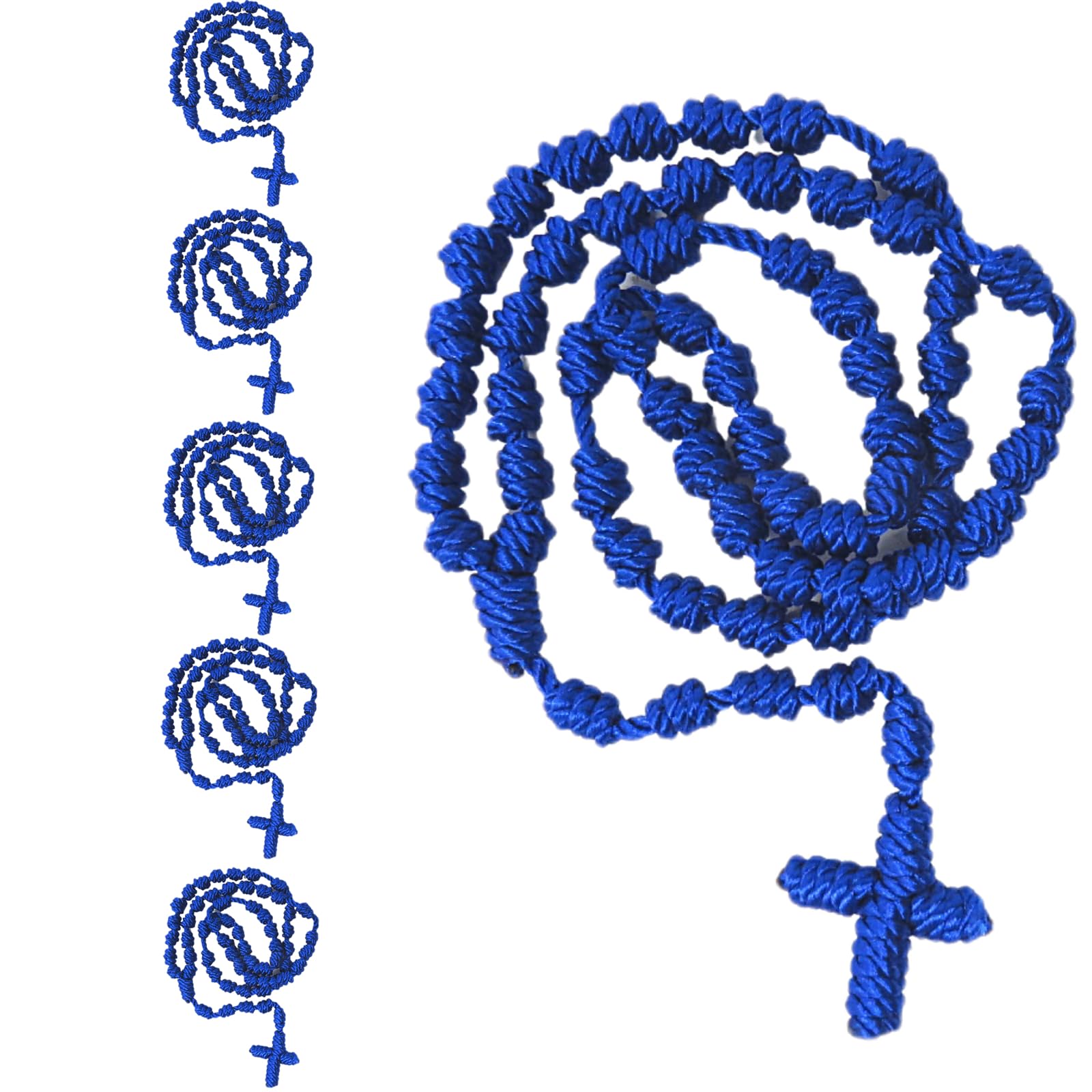 6ピース/セット ハンドメイド 結び目ロザリオとクロスチャーム付き - 赤いロープロザリオ- ネックレス..