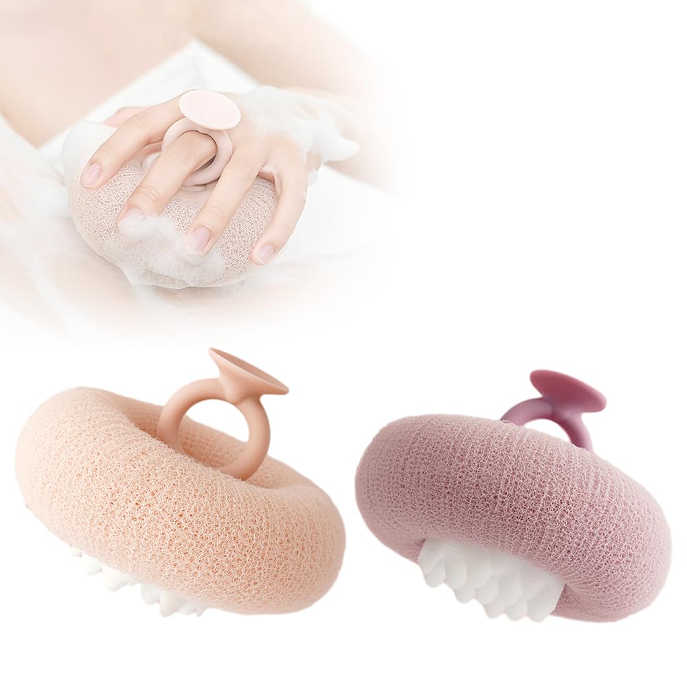 スーパーソフト ひまわり 吸盤 バスボール 2025 アップグレード ひまわり バスボール バスアクセサリー 女性用 角質除去 バススポンジ メッシュ シャワー ボディ スポンジ 家庭用 (ピンク+パープル)