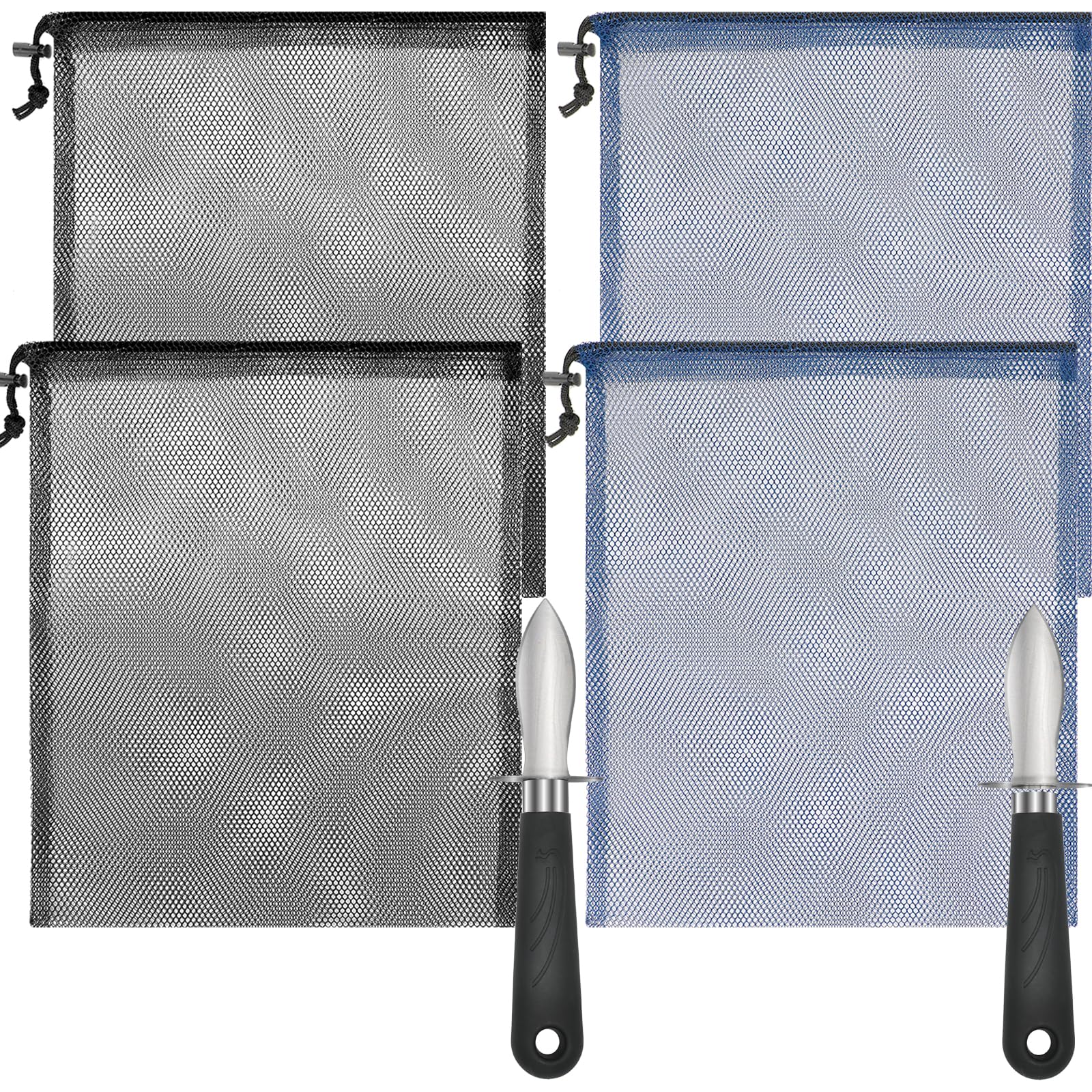 スカラップバッグ ダイビングバッグ 4個 スカラップナイフ2本付き 13 15.5インチ ナイロンメッシュバッ..