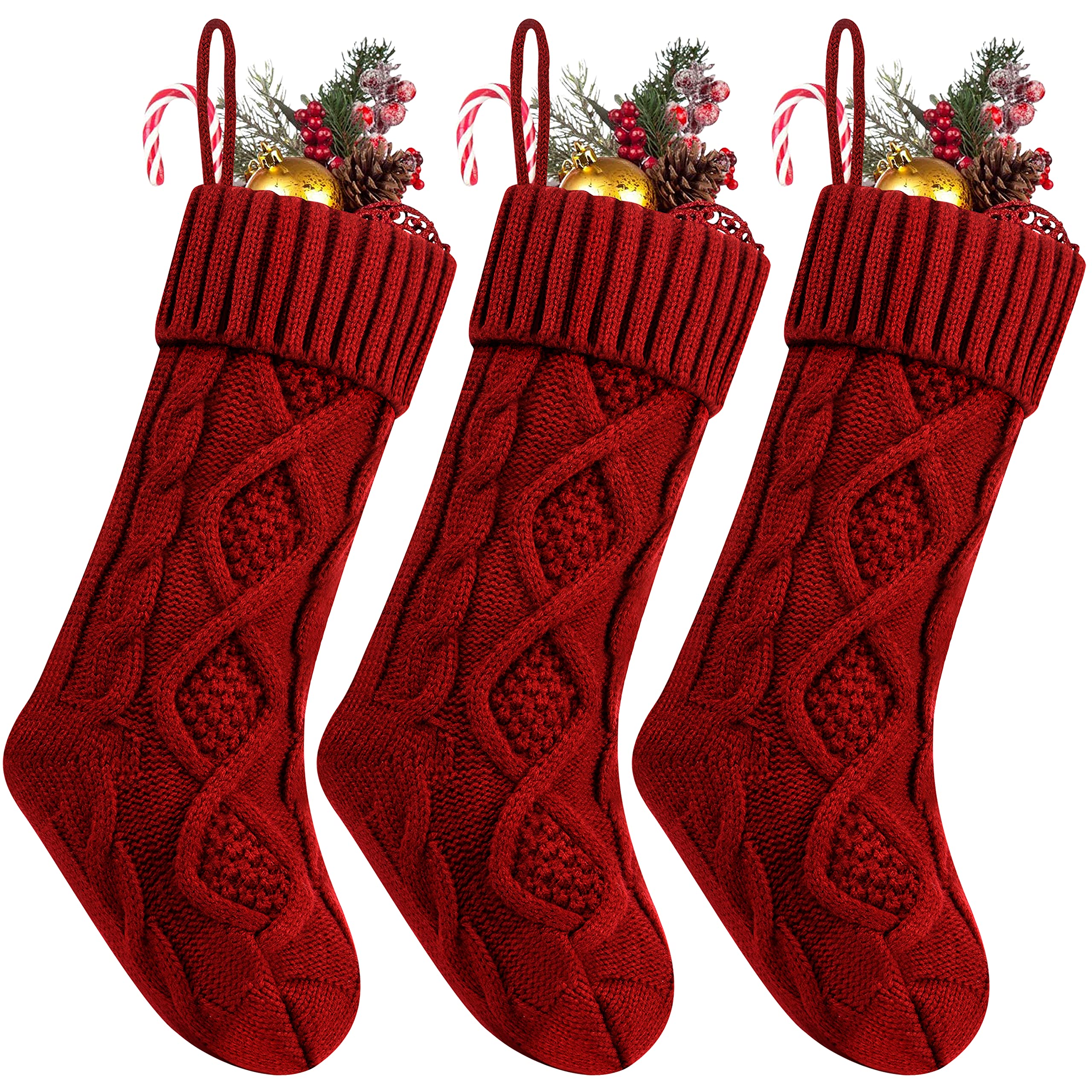クリスマスストッキング 3パック 18インチ ケーブルニット 大きいサイズ クリスマスパーティー用ギフト..