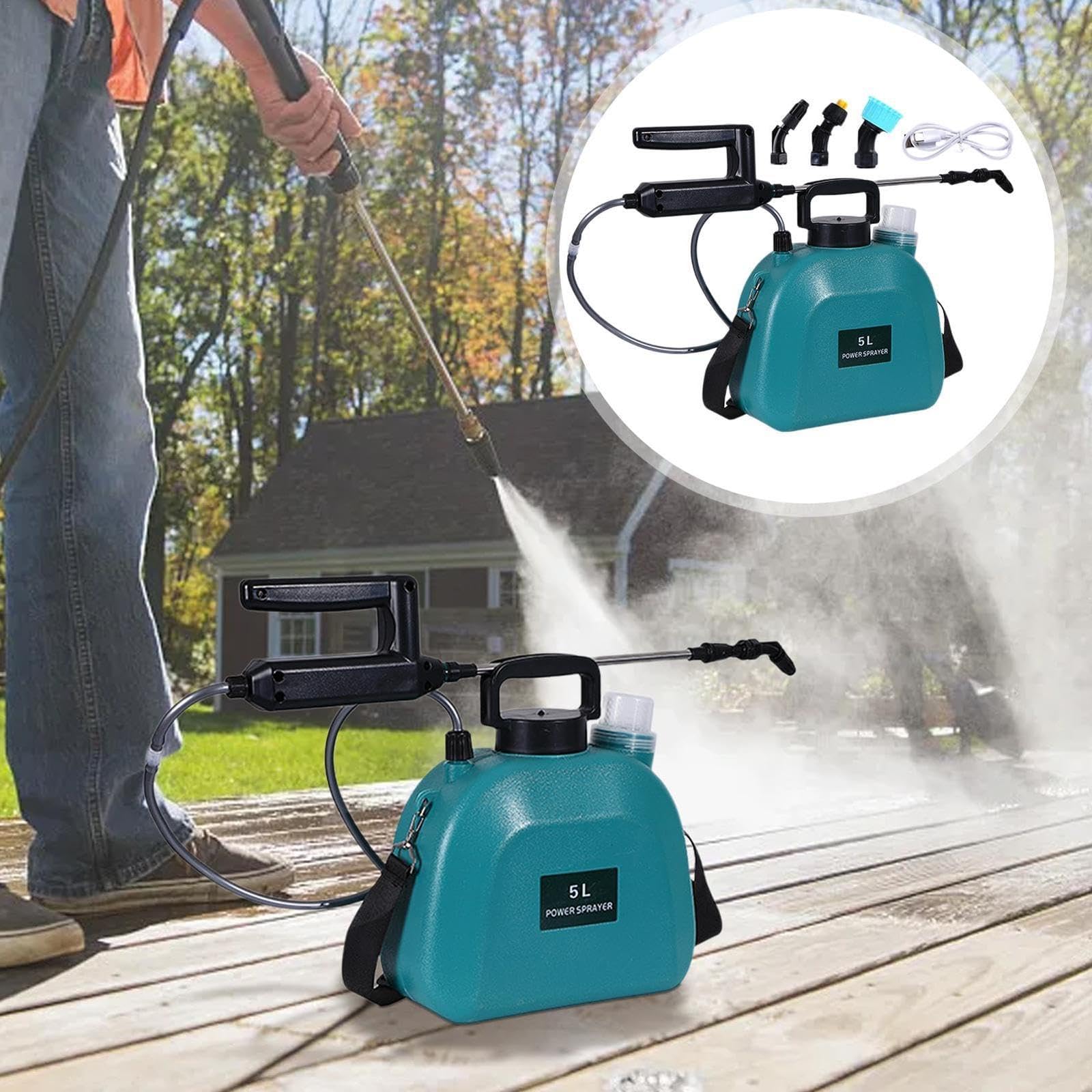 電動高圧噴霧器 電動高圧洗浄機噴霧器 電動水圧噴霧器ポータブルガーデン噴霧器 3ミストノズル格納式ワンドスプレー 植物 芝生 庭 車用電動ガーデンヤードスプレー 緑