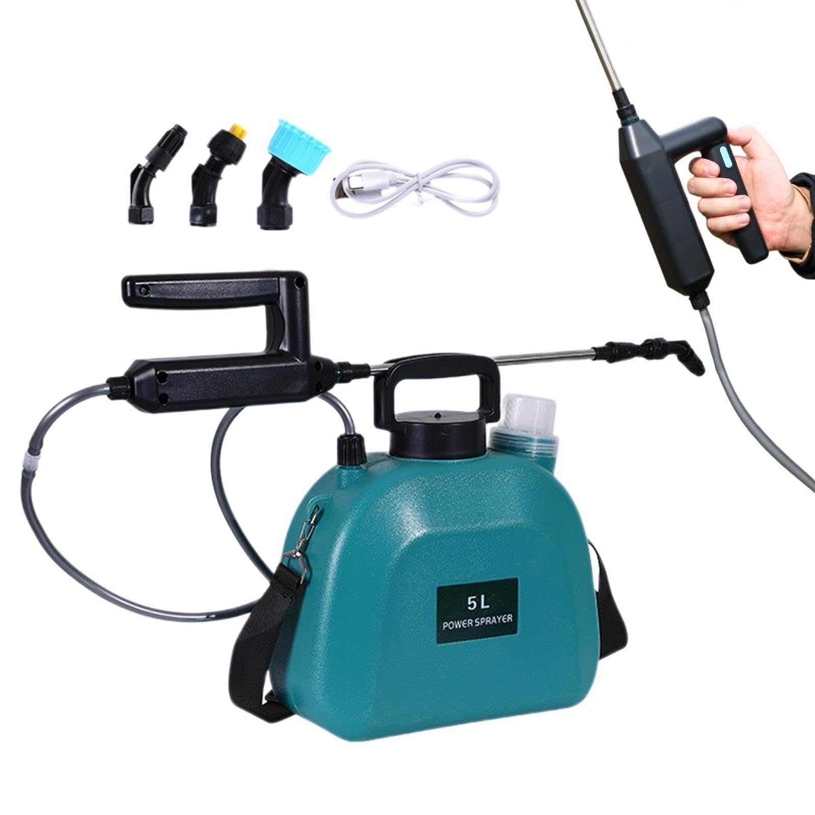 電動高圧噴霧器 電動高圧洗浄機噴霧器 電動水圧噴霧器ポータブルガーデン噴霧器 3ミストノズル格納式ワンドスプレー 植物 芝生 庭 車用電動ガーデンヤードスプレー 緑