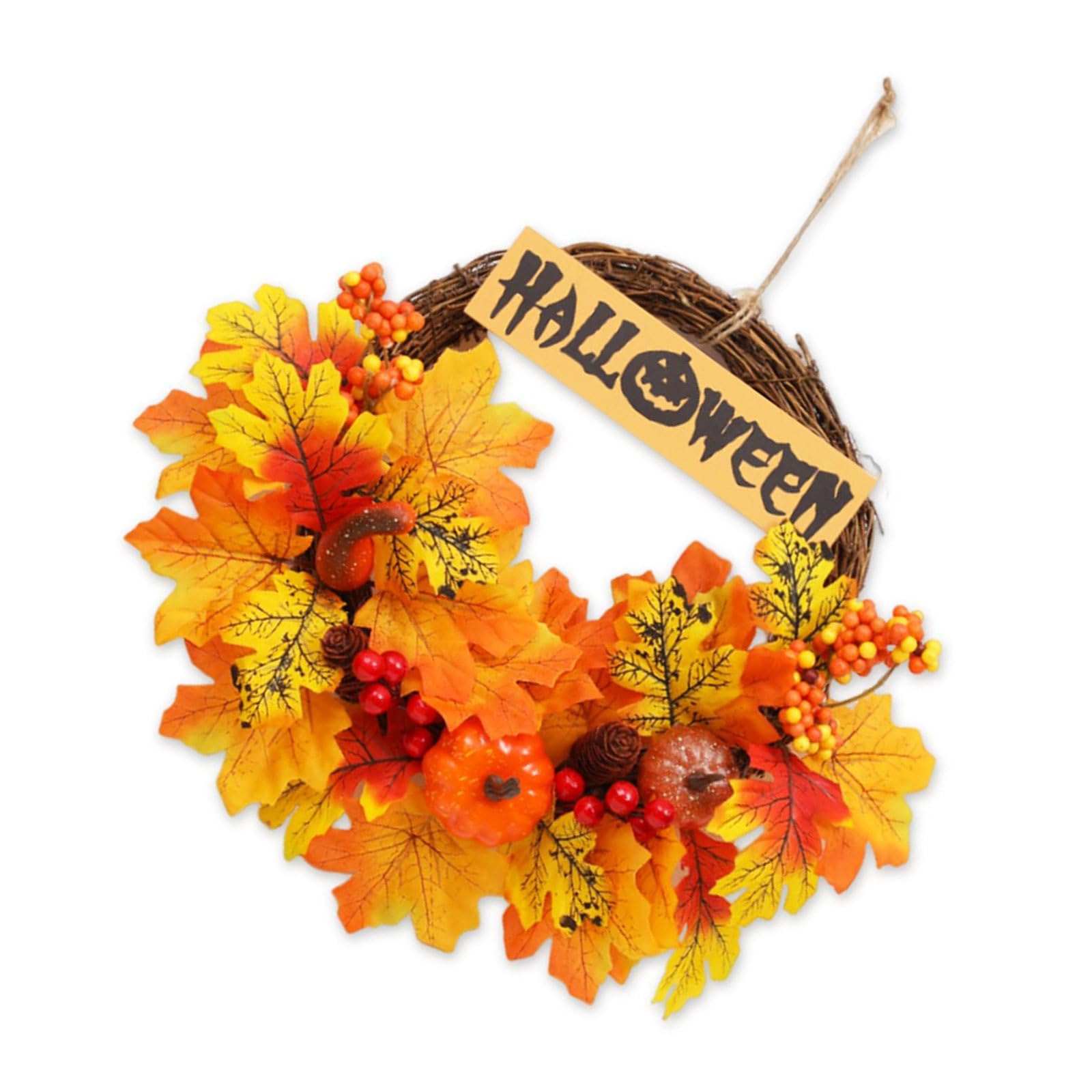 ハロウィン飾り ハロウィンリース 紅葉 かぼちゃん 花輪 Halloween ドアチャーム ドア吊り パーティー飾り ドア飾り 壁掛け 飾り お化け屋敷 装飾用 ウェルカムリース 直径40cm