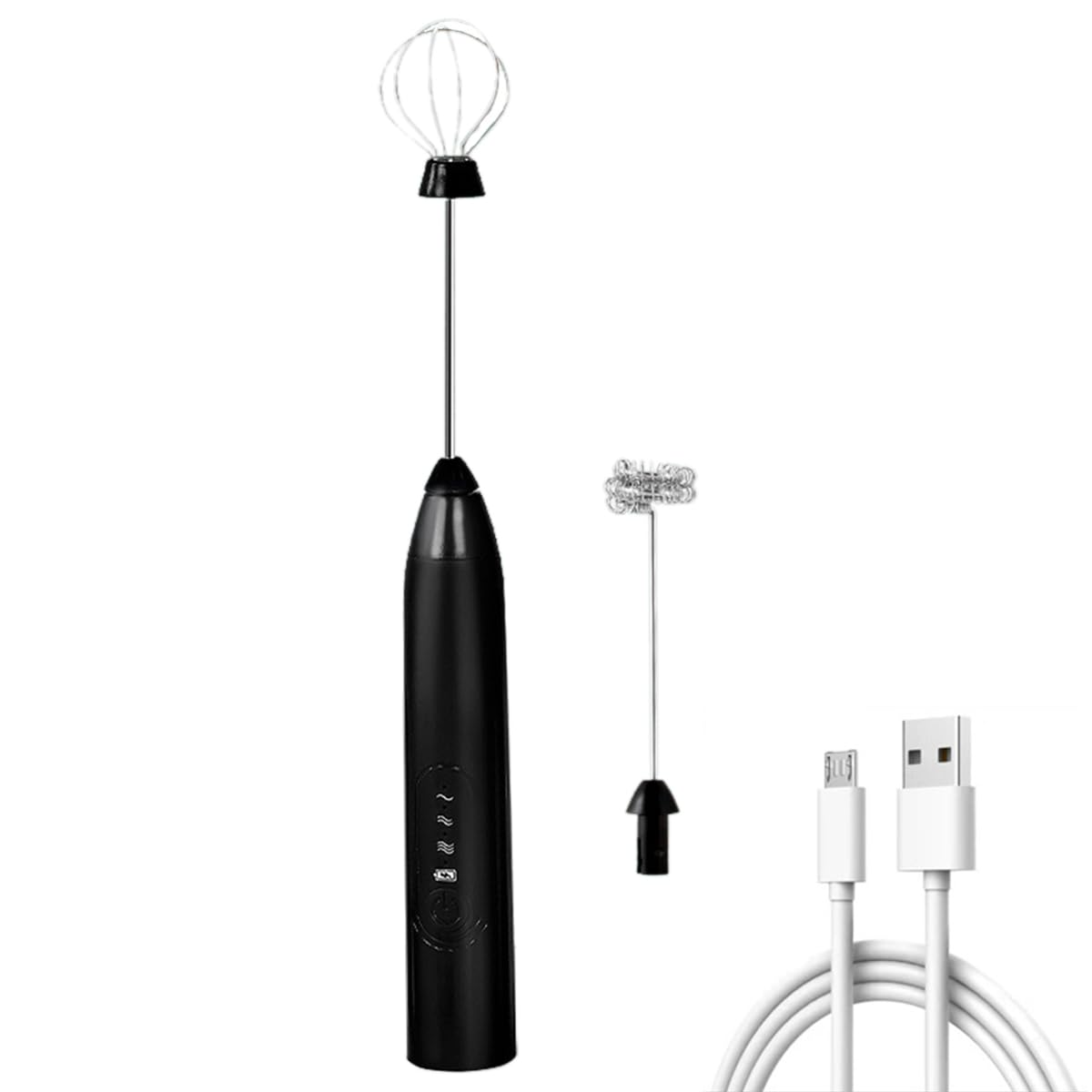 ミルクフォーマー ミルク泡立て器 2種類のシャフト付き/3段階スピード調整/USB-C充電式/コードレス/取扱簡単 ミルクフローサー電動 操作簡単 小型 軽量 静音 ホイッパー コーヒー/抹茶/卵混合/ジャム混合など対応 (黒)