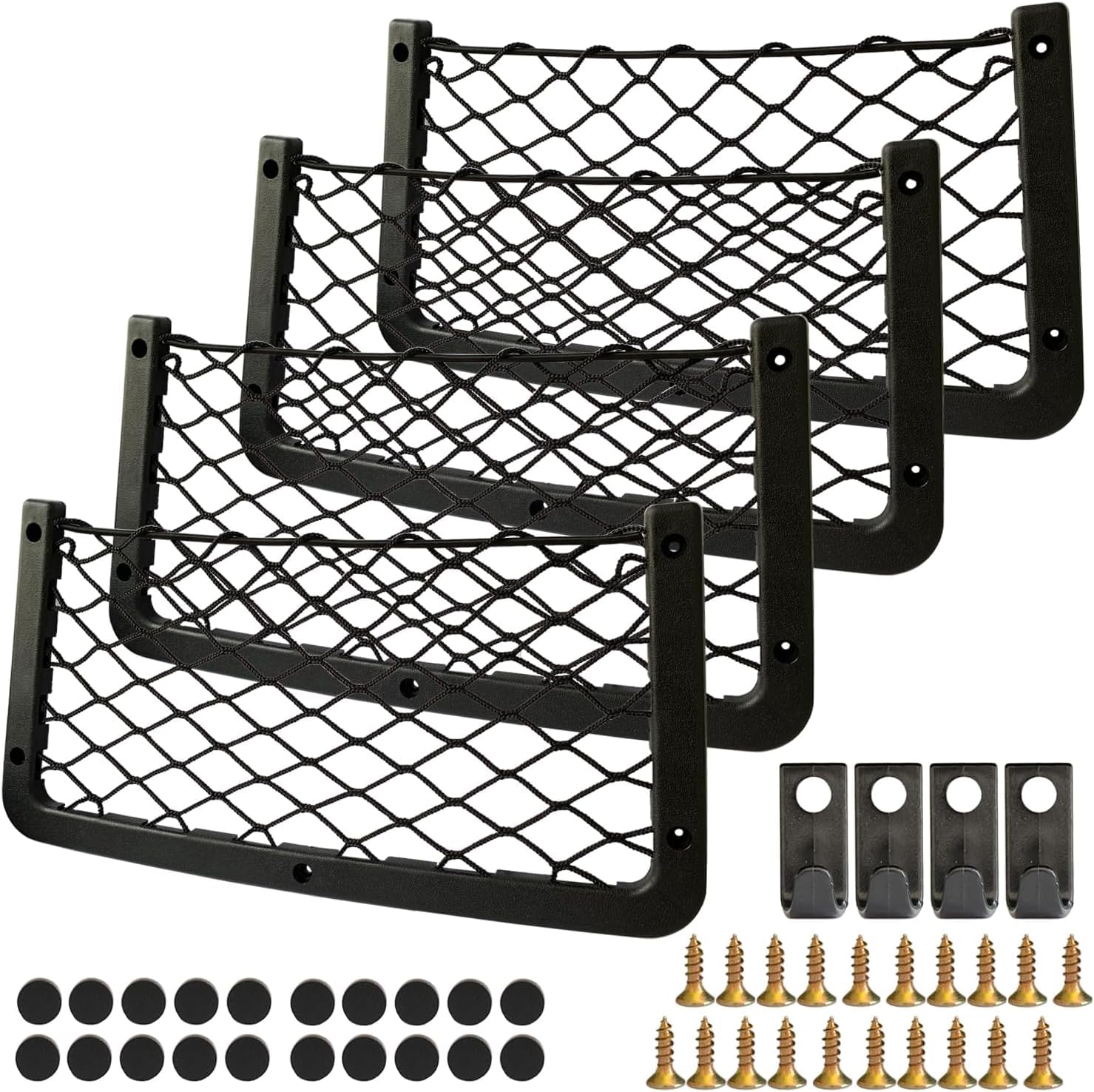 4個セット 車用ストレージネットバッグ 収納ネット 36*18cm ネジ フック ブラックシート付き 荷物 収納 ラゲッジネット 伸張可能 弾性 メッシュポケット 網 バス収納 バッグシート 自動車貨物網 自動車トランク格納用 [並行輸入品](3)