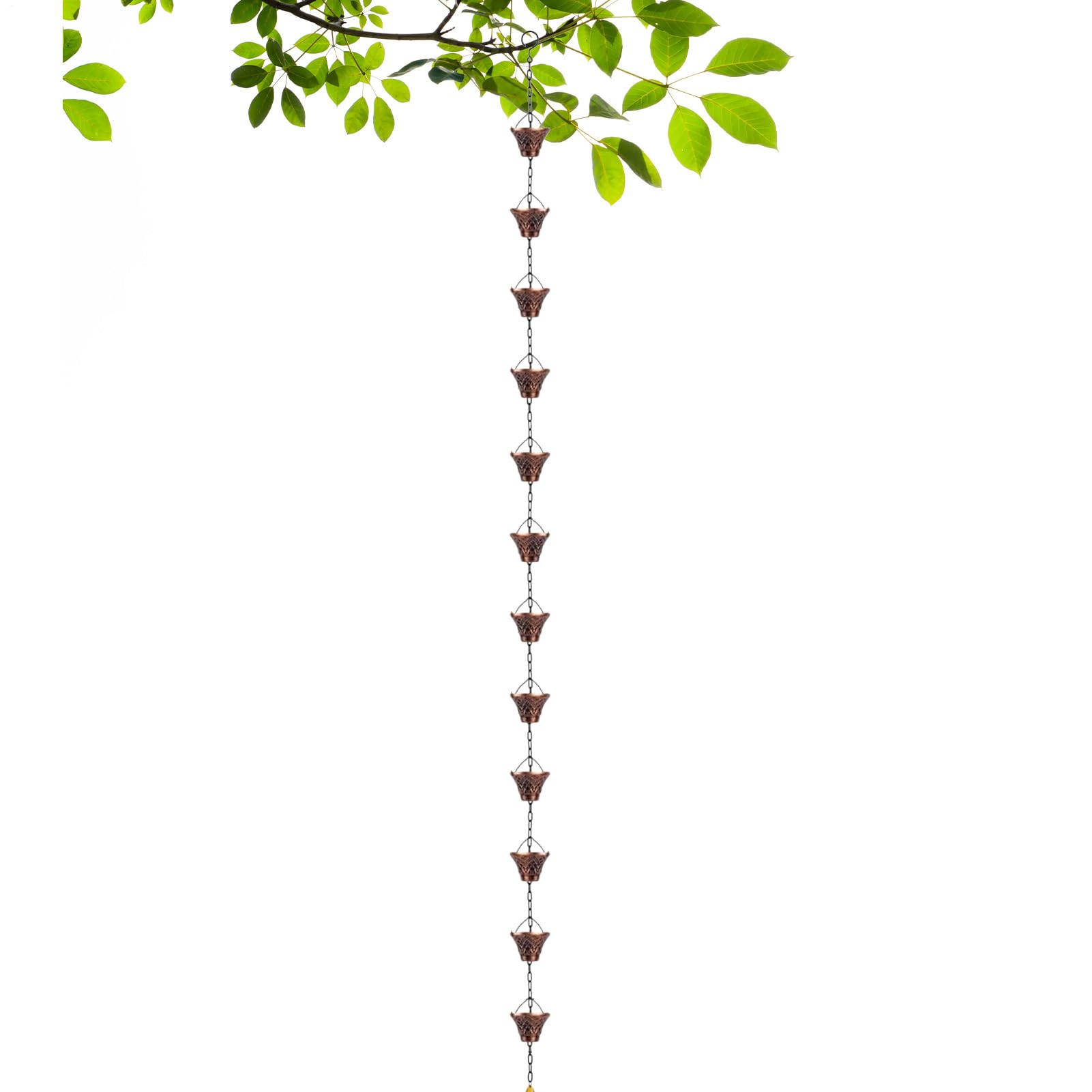 雨チェーン,2.7m 銅製排水口延長 | 12カップ 雨樋チェーン - 屋根用 家屋用 庭園用 屋外用 天蓋用 木用