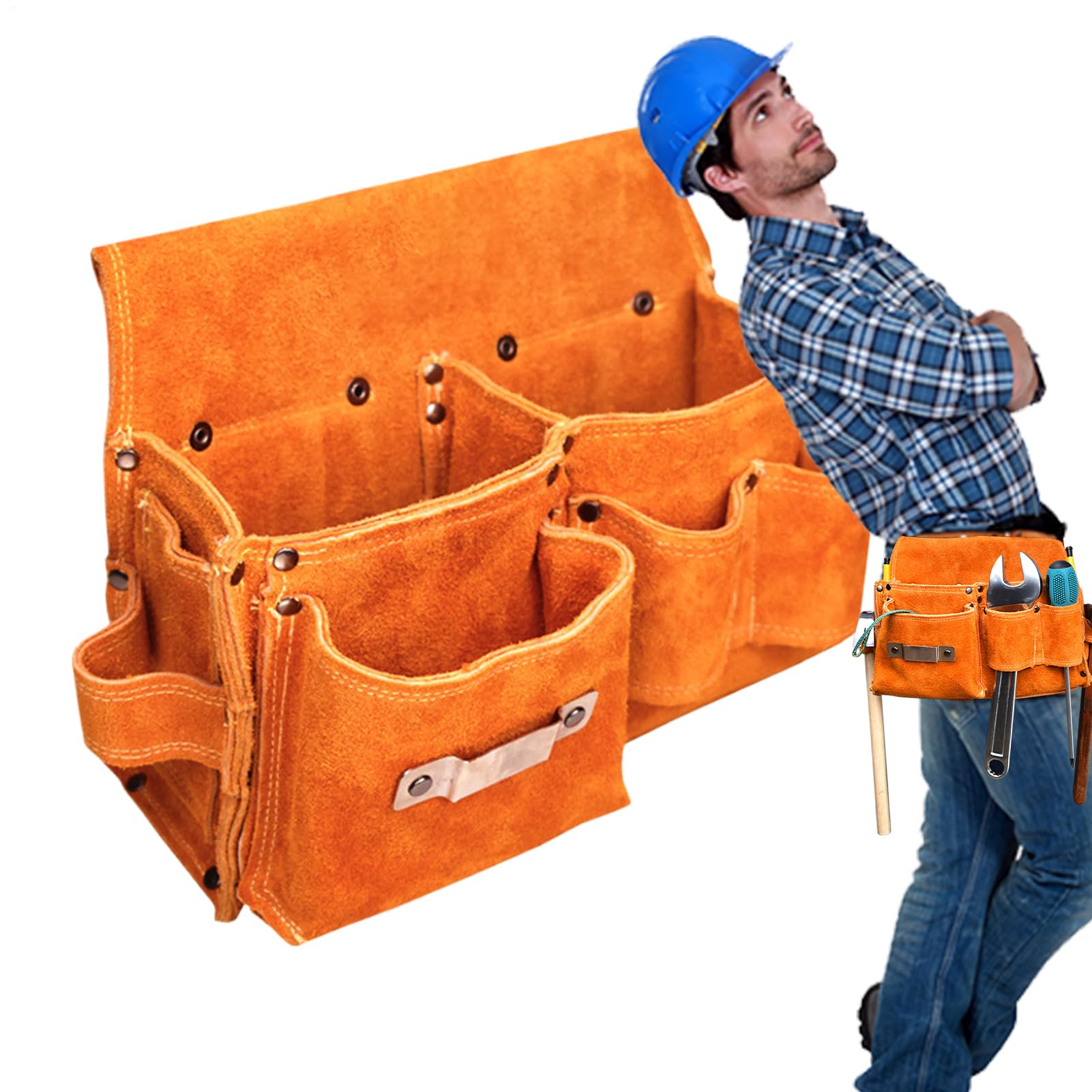 ガーデンツールバッグ - 大容量牛革ツールポーチ、ワークショップ、アウトドア電気技師、ガーデニング整備士、キャンプ配管工用の多機能調理器具ポーチ