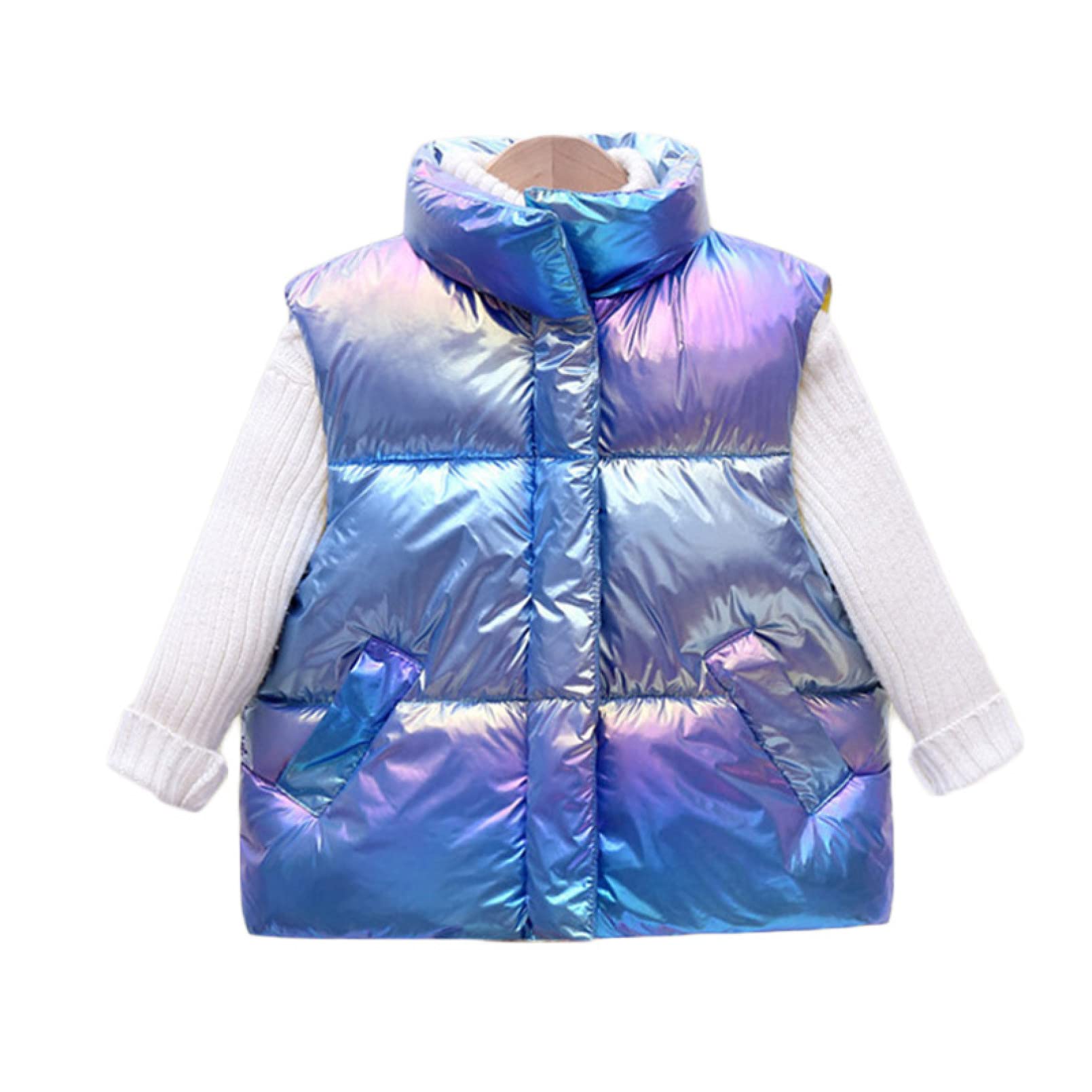 キッズ ダウンベスト 男女兼用 秋冬 子供服 軽量 保温 防寒 袖なし 中綿ベスト 光沢感 滑らか 通園 通学 可愛い アウター カジュアル 袖なしダウンベスト スタンドカラー 防風 中綿コート ノースリーブ ポケット付きのサムネイル