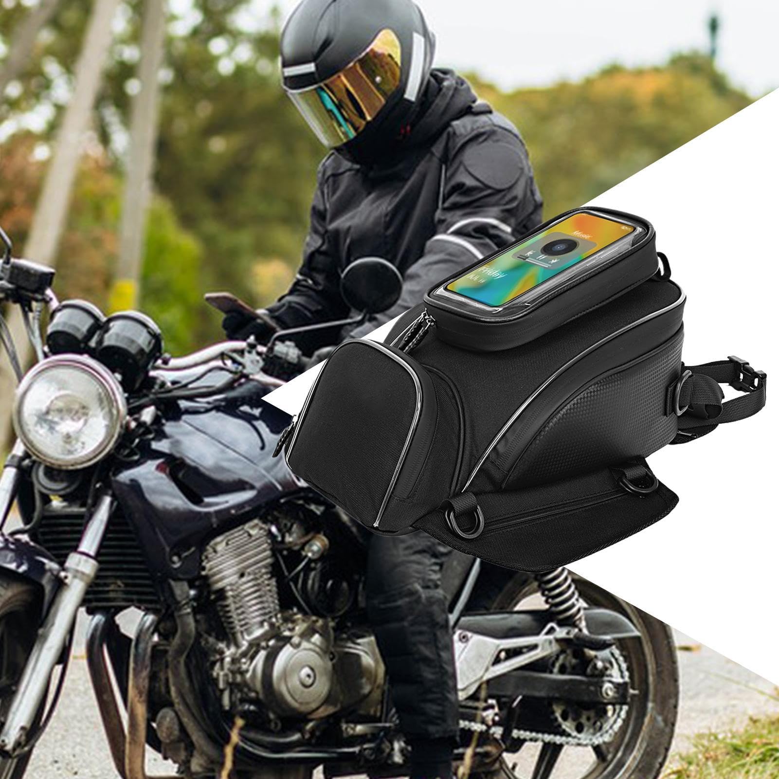 バイクバッグ,マグネット式 タンクバッグ - 大容量 タッチスクリーン対応 スマートフォン ポーチ 防水 ..